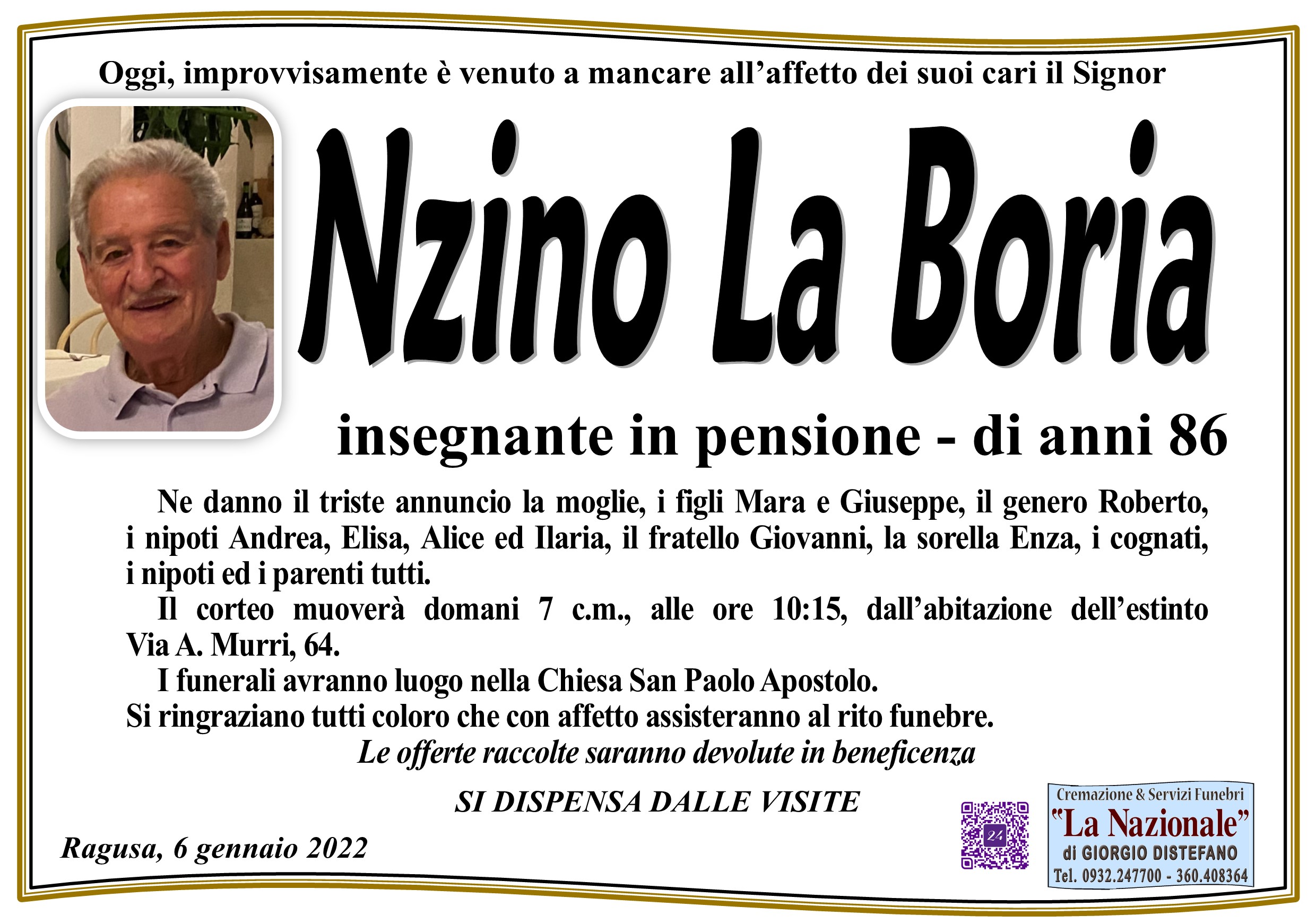Necrologi: Vincenzo La Boria