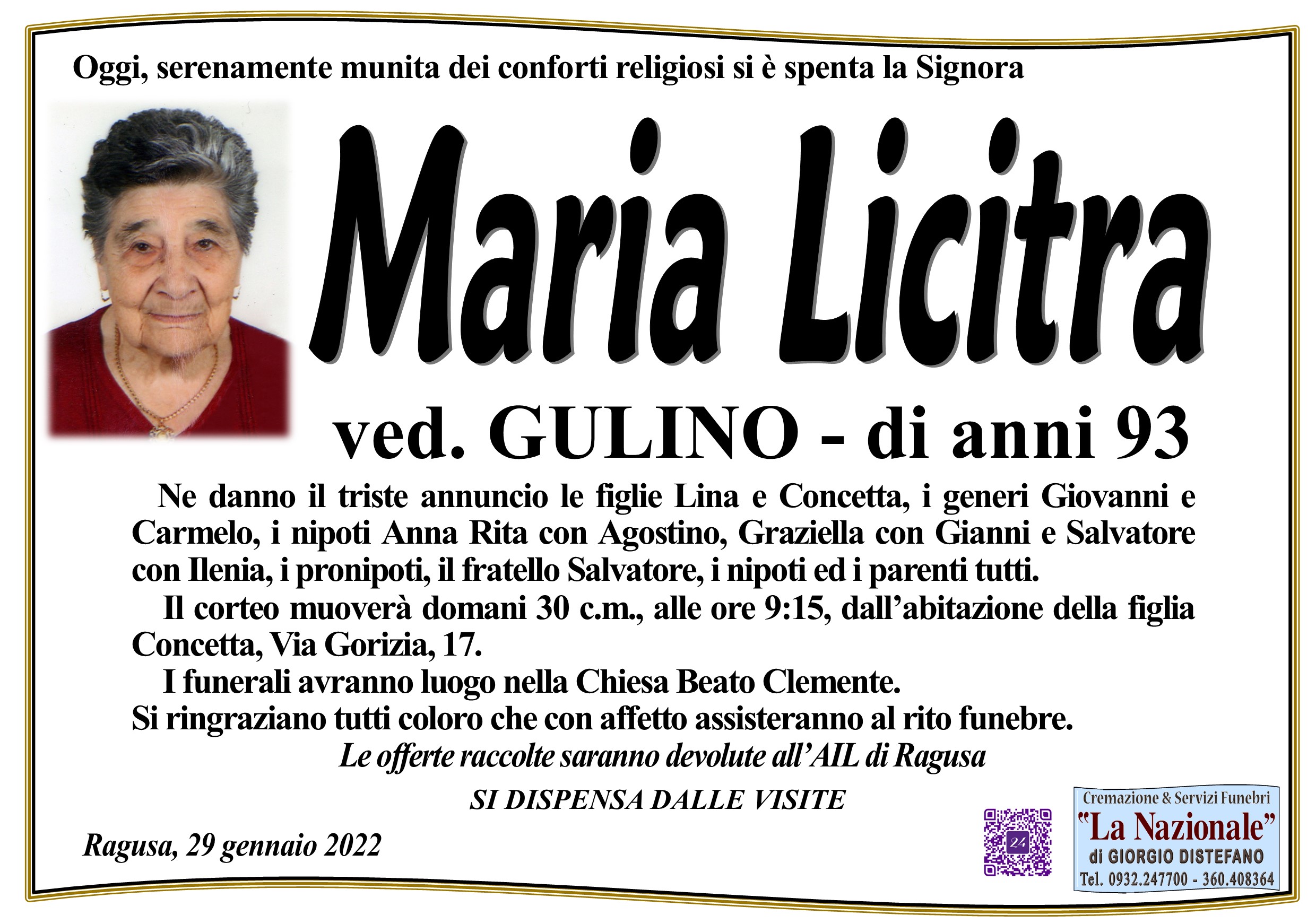Necrologi: Maria Licitra