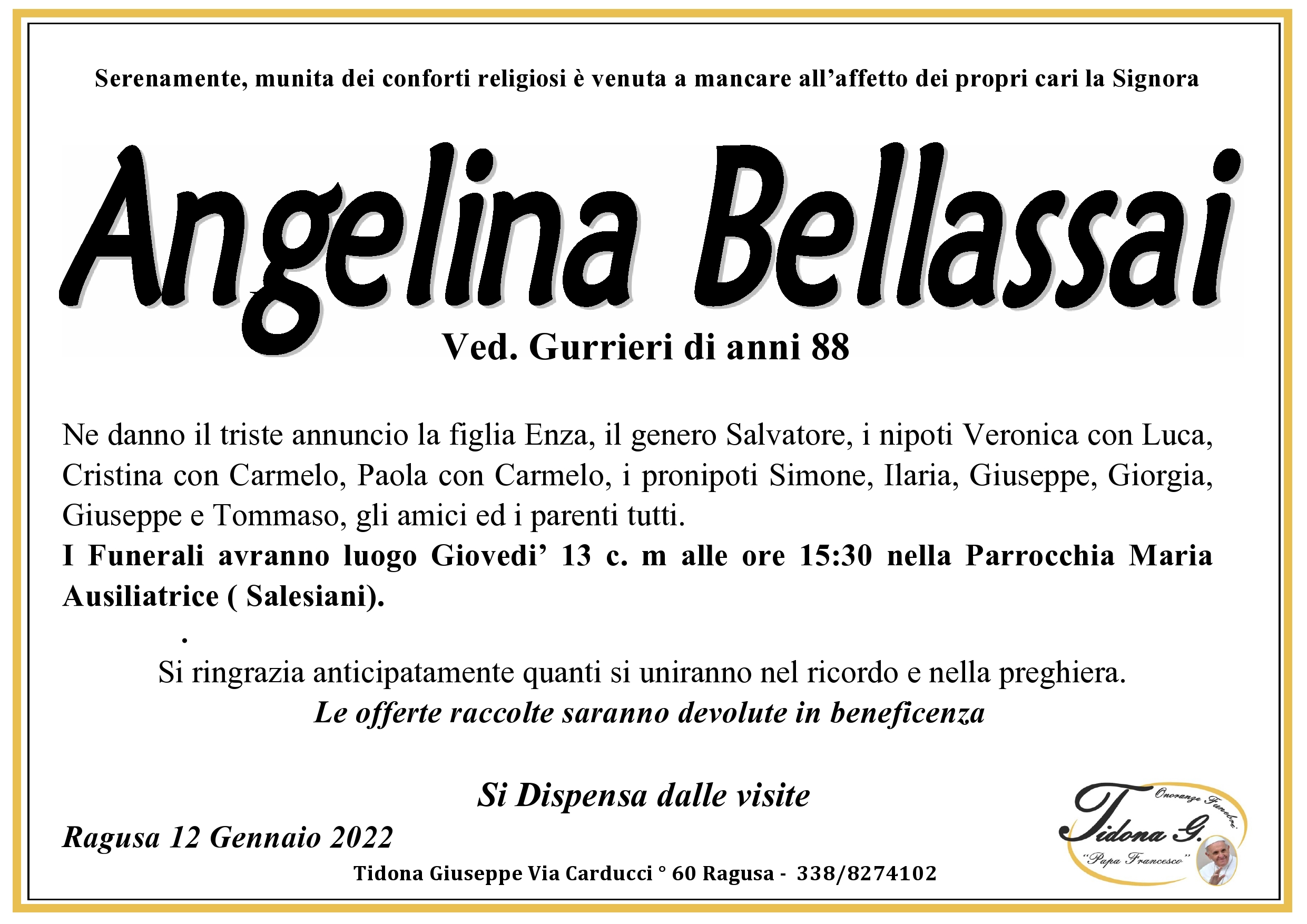 Necrologi: Angelina Bellassai