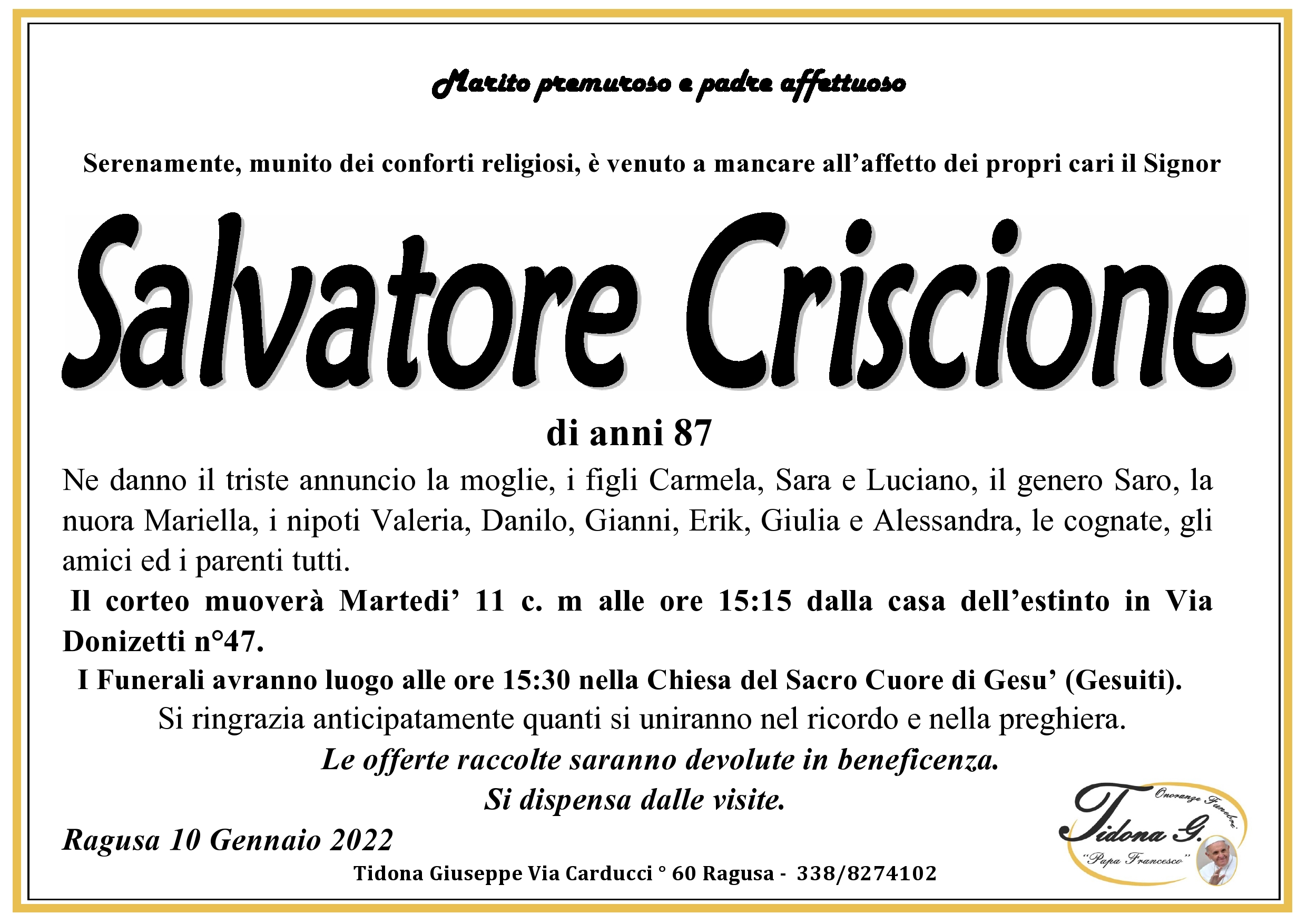 Necrologi: Salvatore Criscione