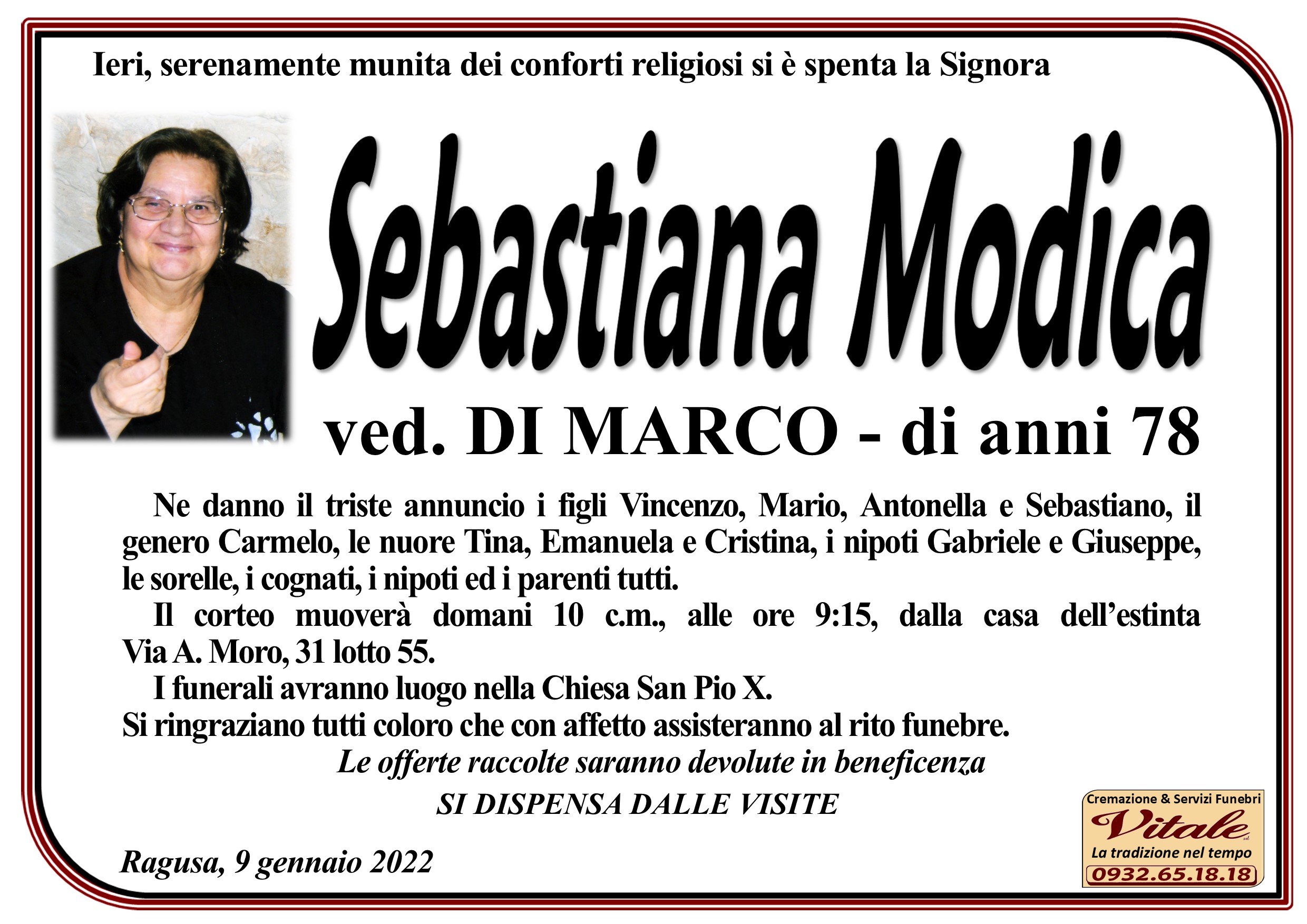 Necrologi: Sebastiana Modica