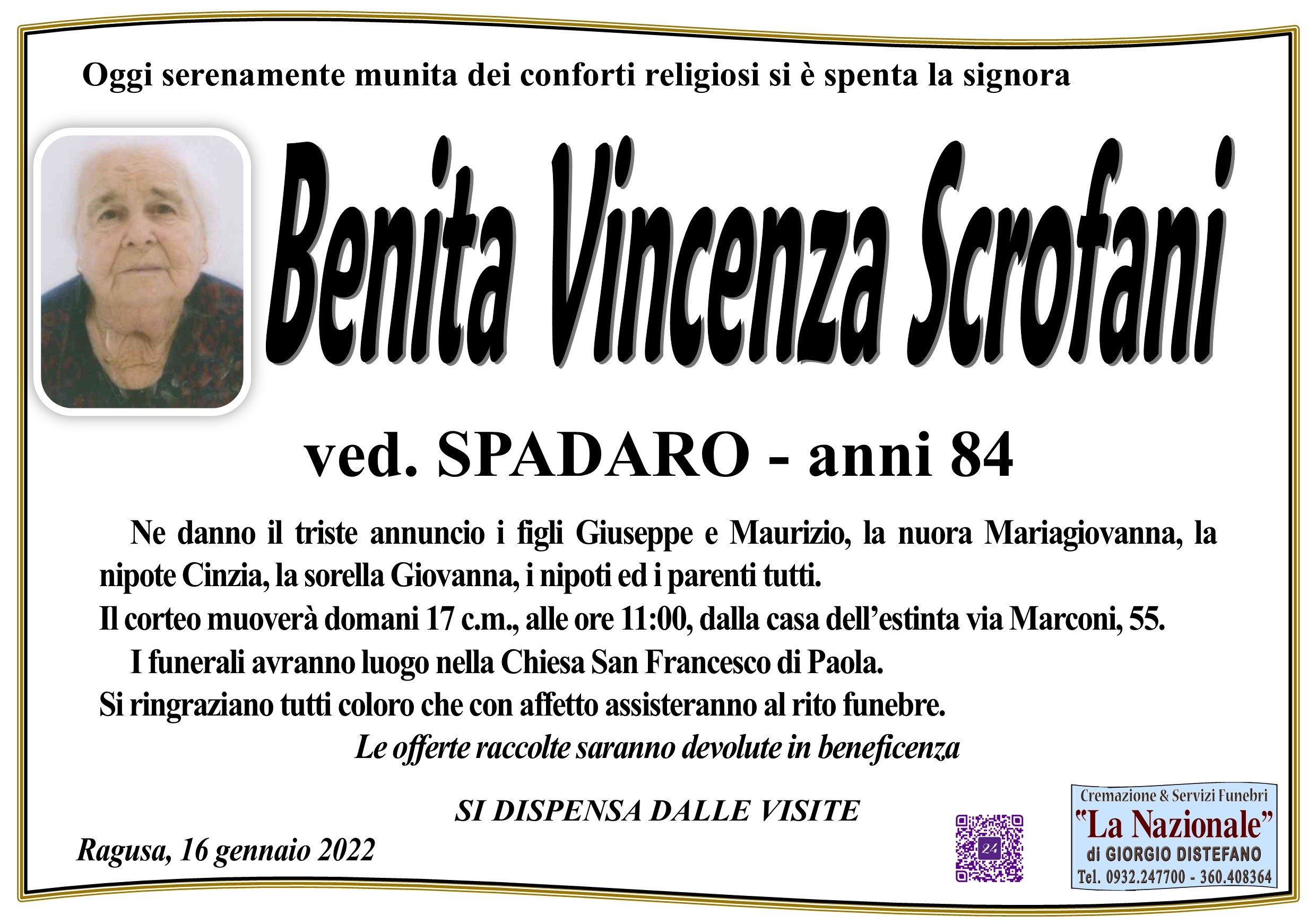 Necrologi: Benita Scrofani