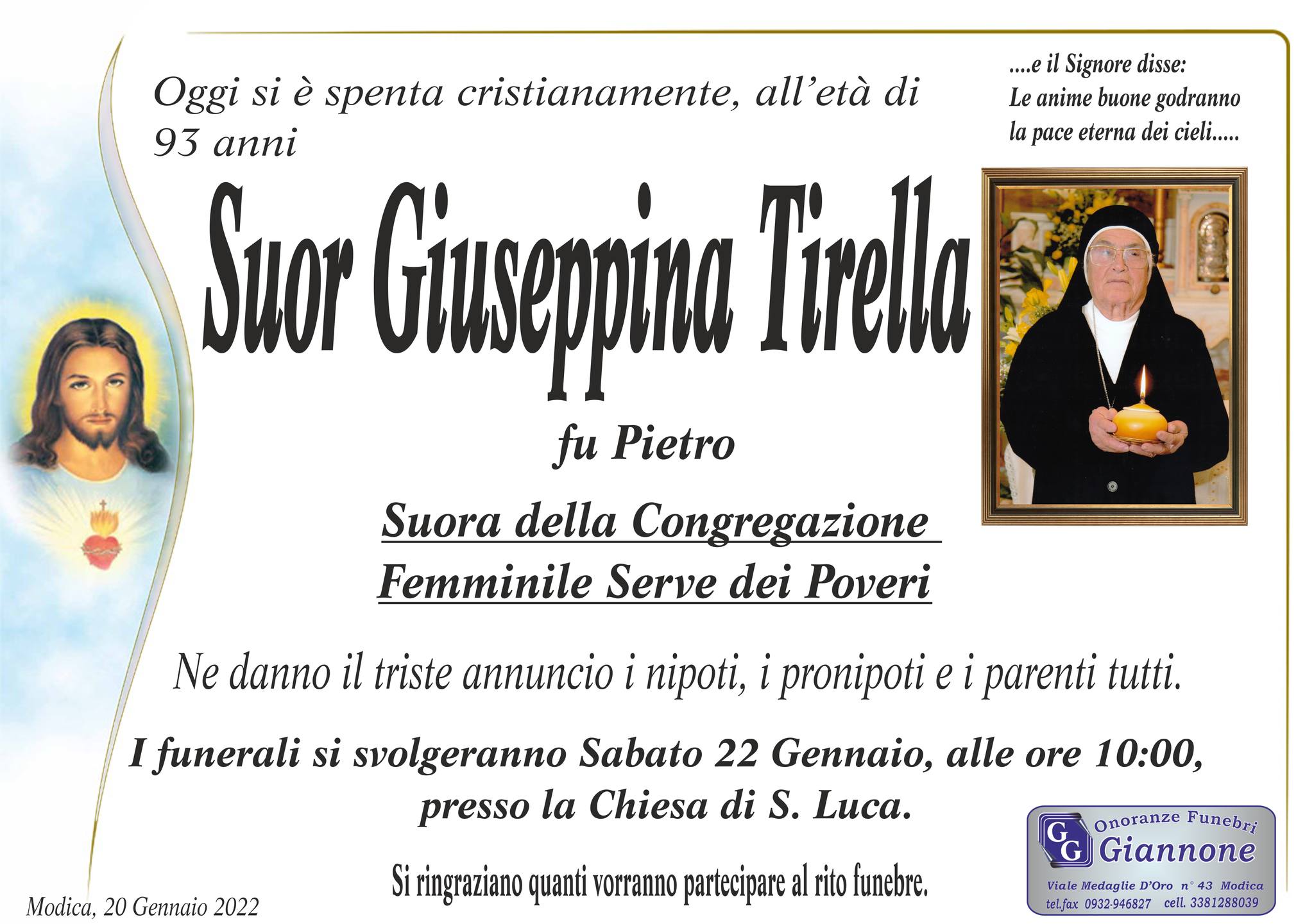 Necrologi: Suor Giuseppina Tirella