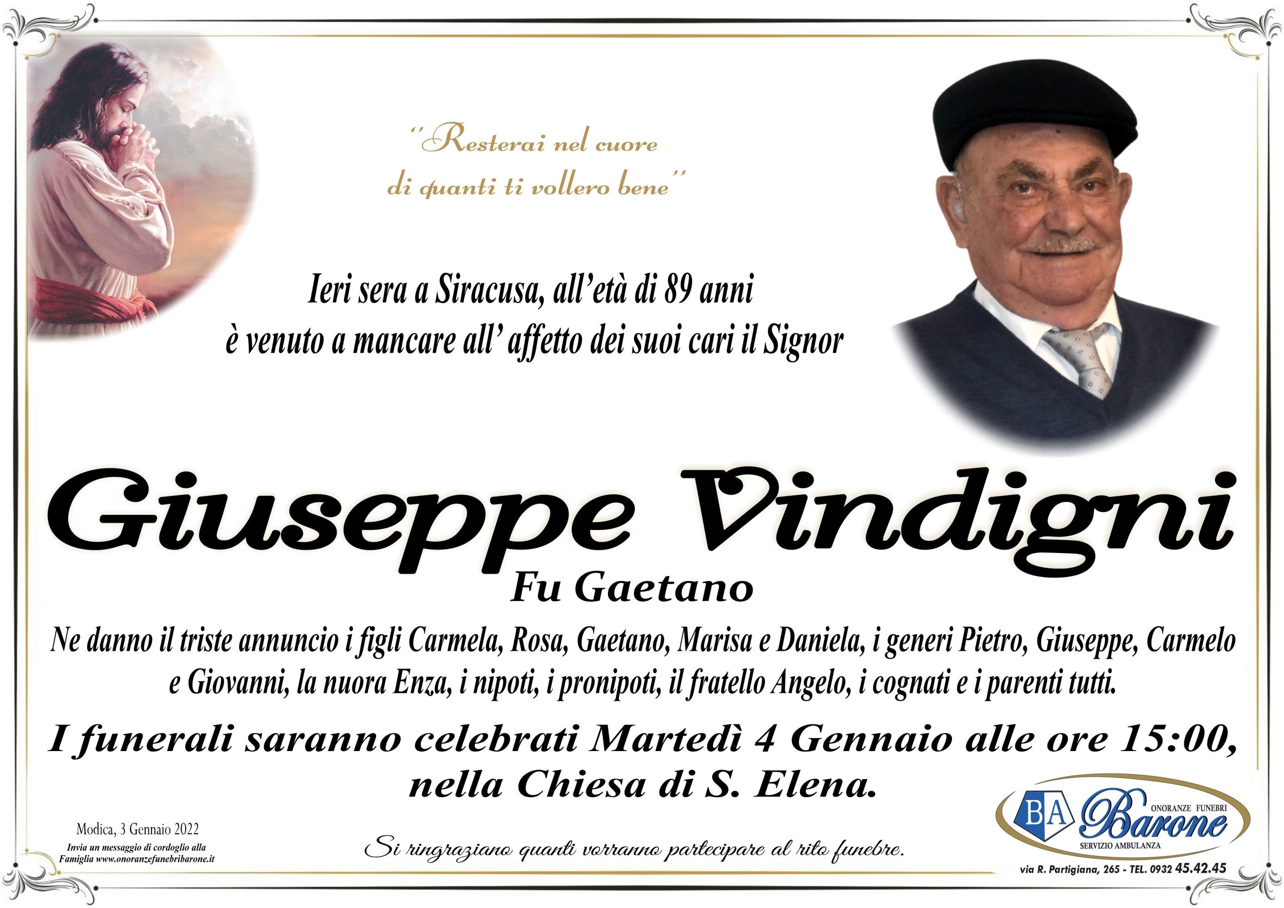 Necrologi: Giuseppe Vindigni