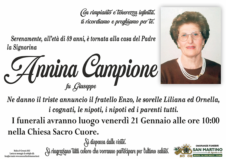 Necrologi: Annina Campione