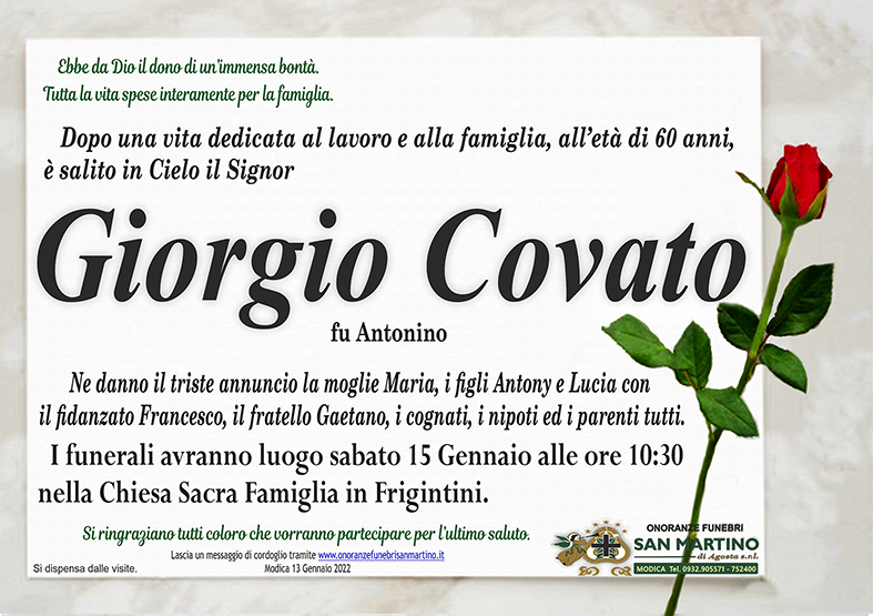 Necrologi: Giorgio Covato
