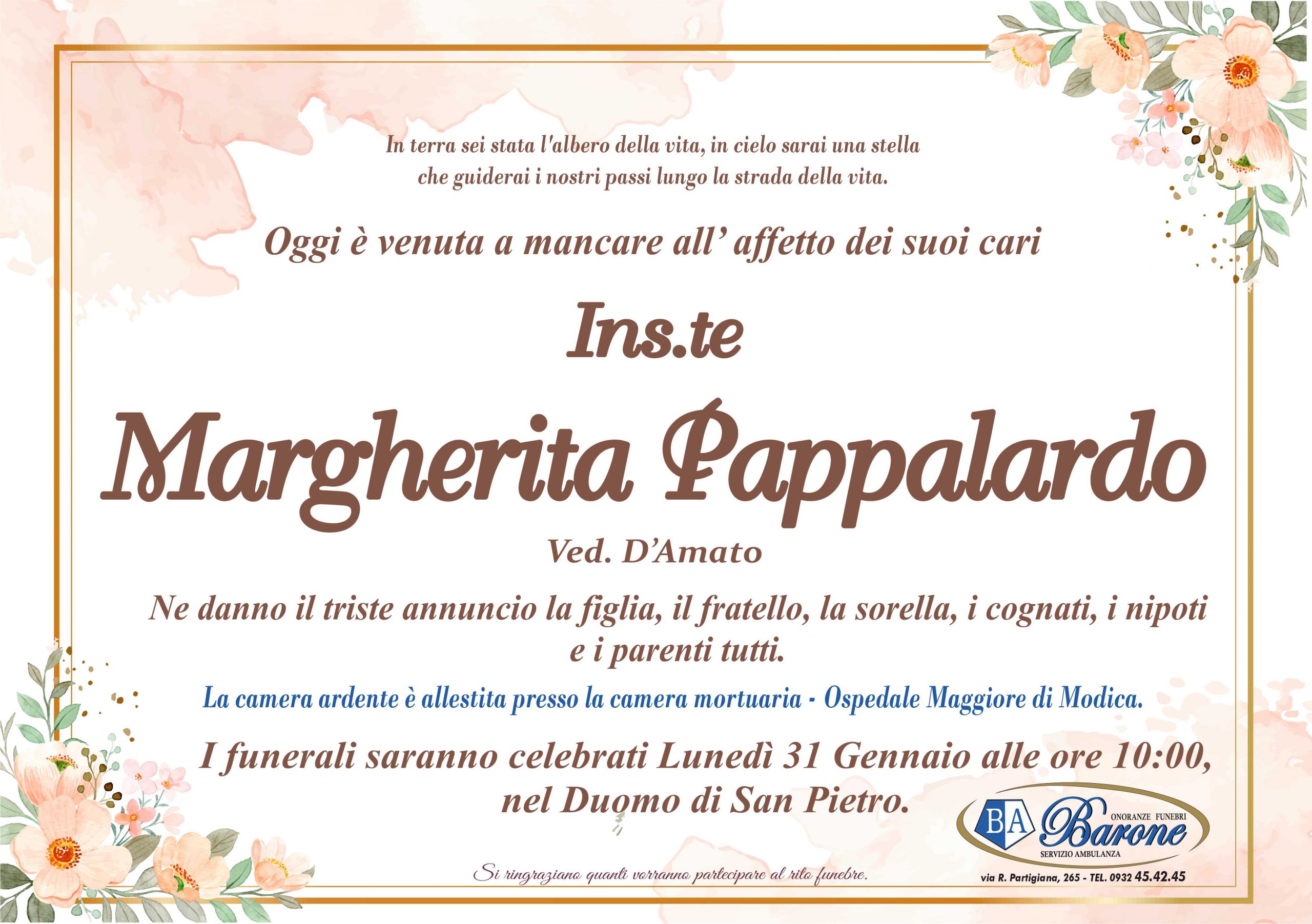 Necrologi: Margherita Pappalardo