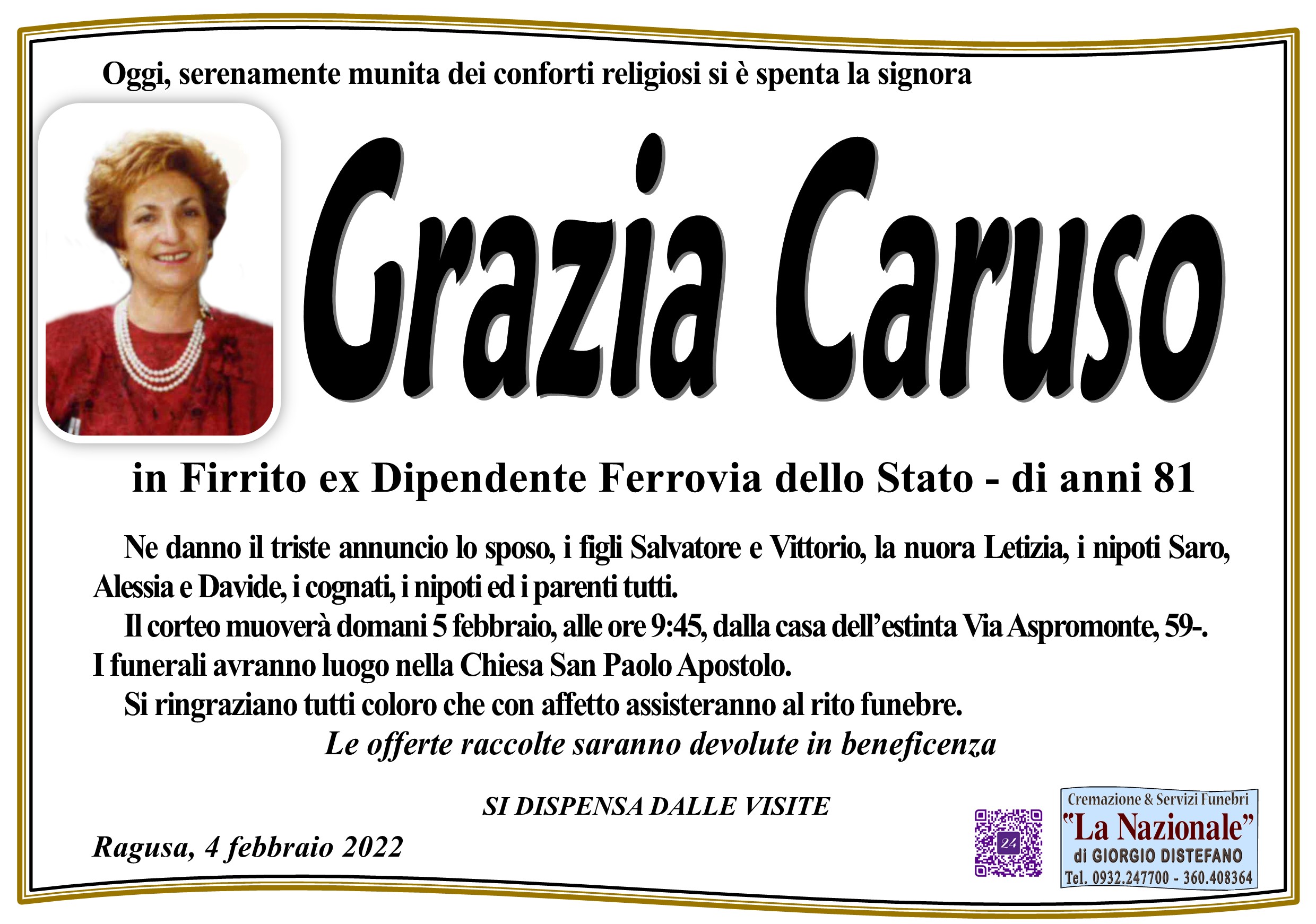 Necrologi: Grazia Caruso