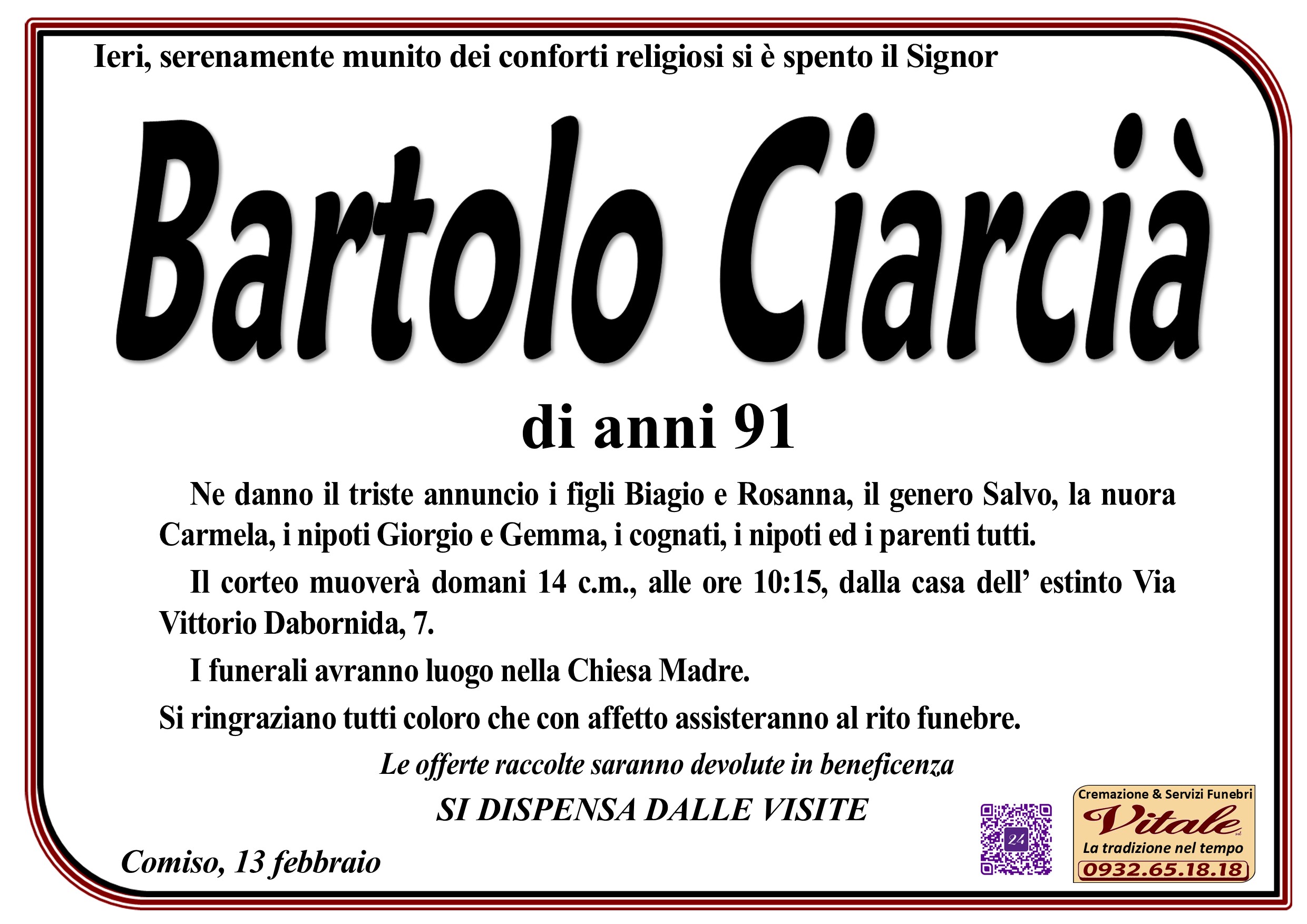Necrologi: Bartolo Ciarcià
