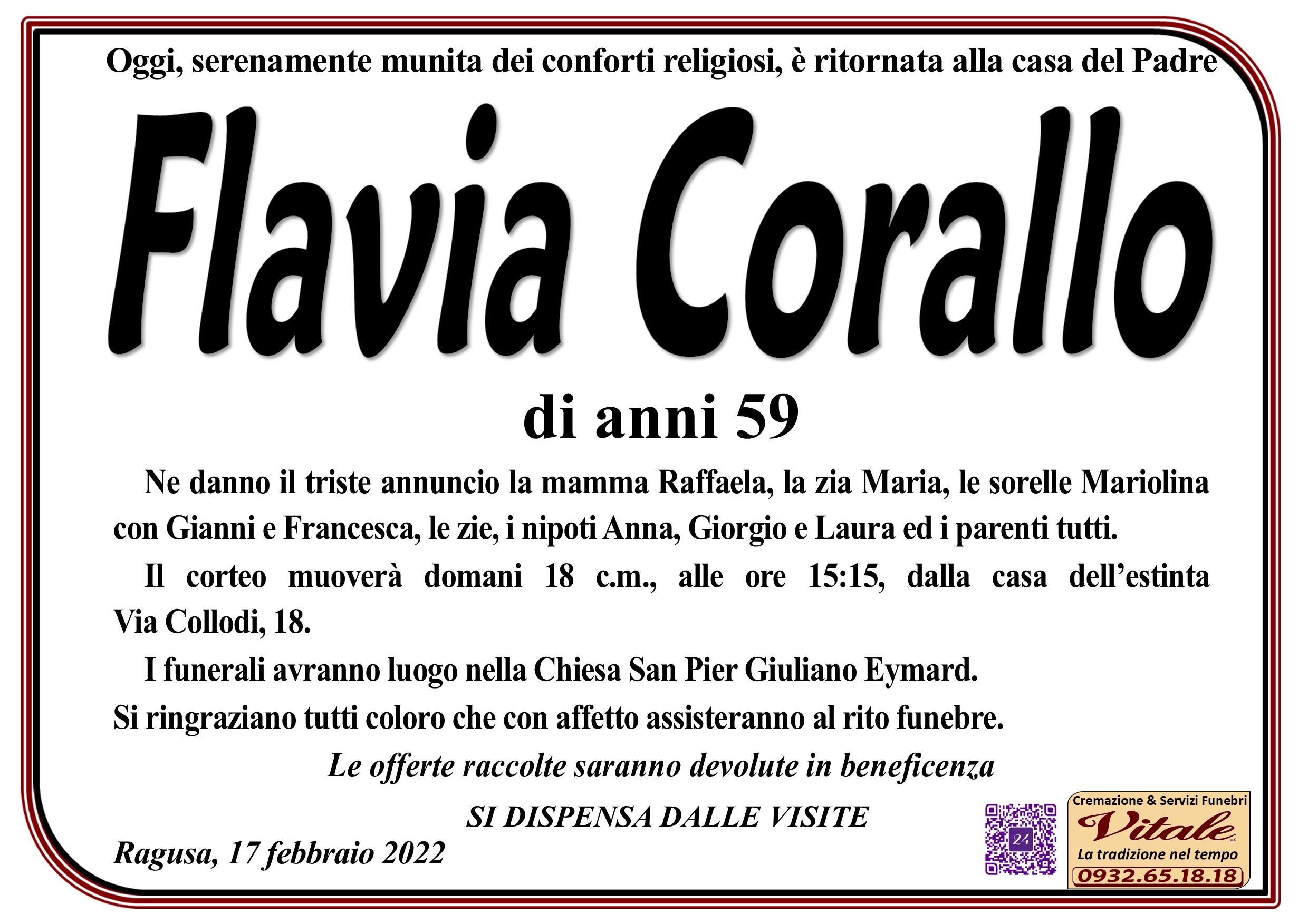 Necrologi: Flavia Corallo