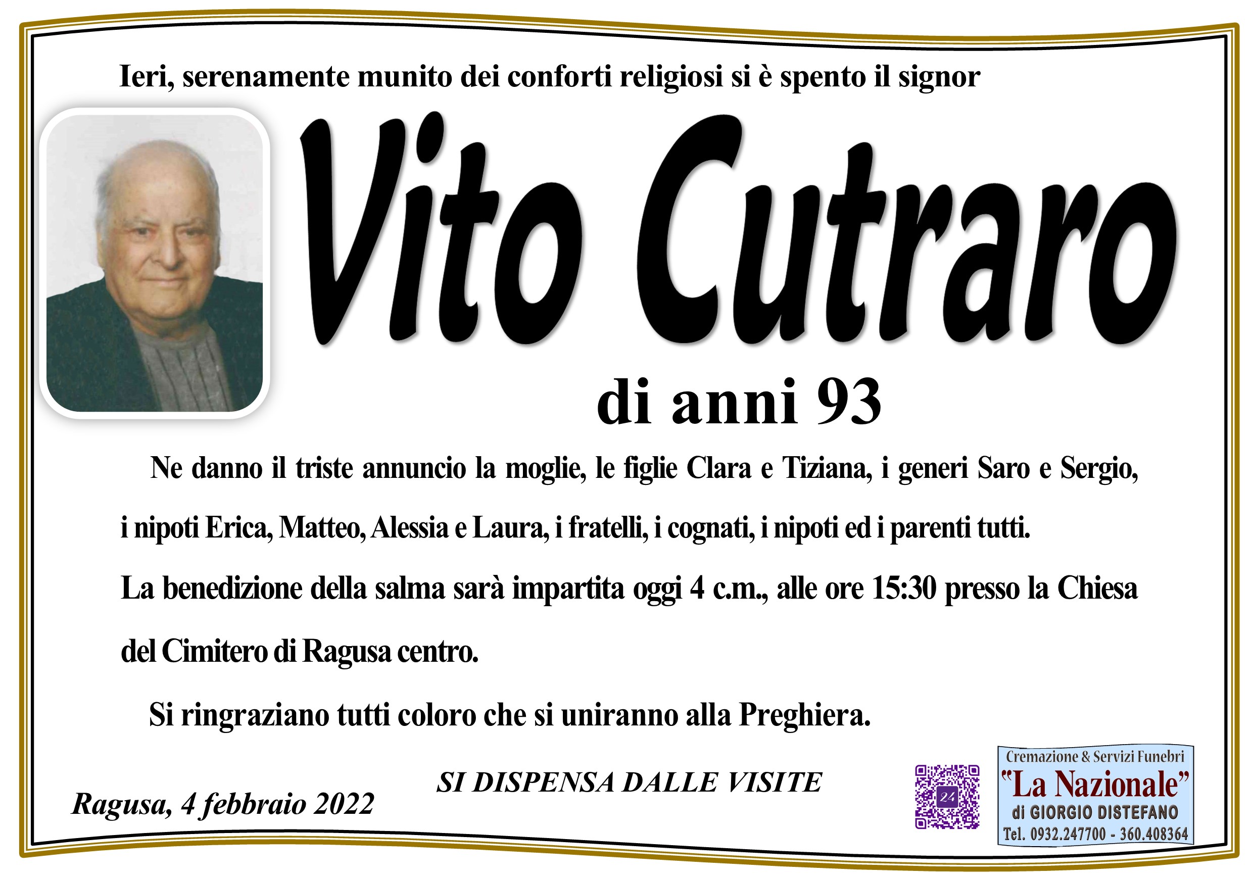 Necrologi: Vito Cutraro