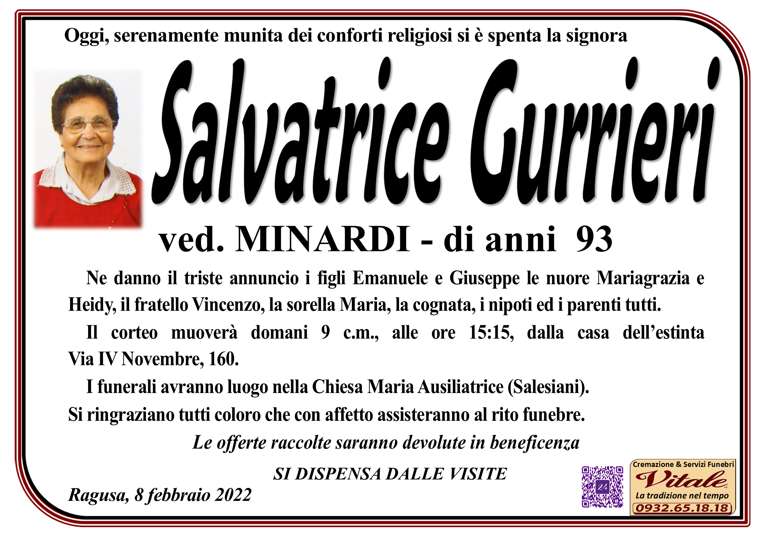 Necrologi: Salvatrice Gurrieri
