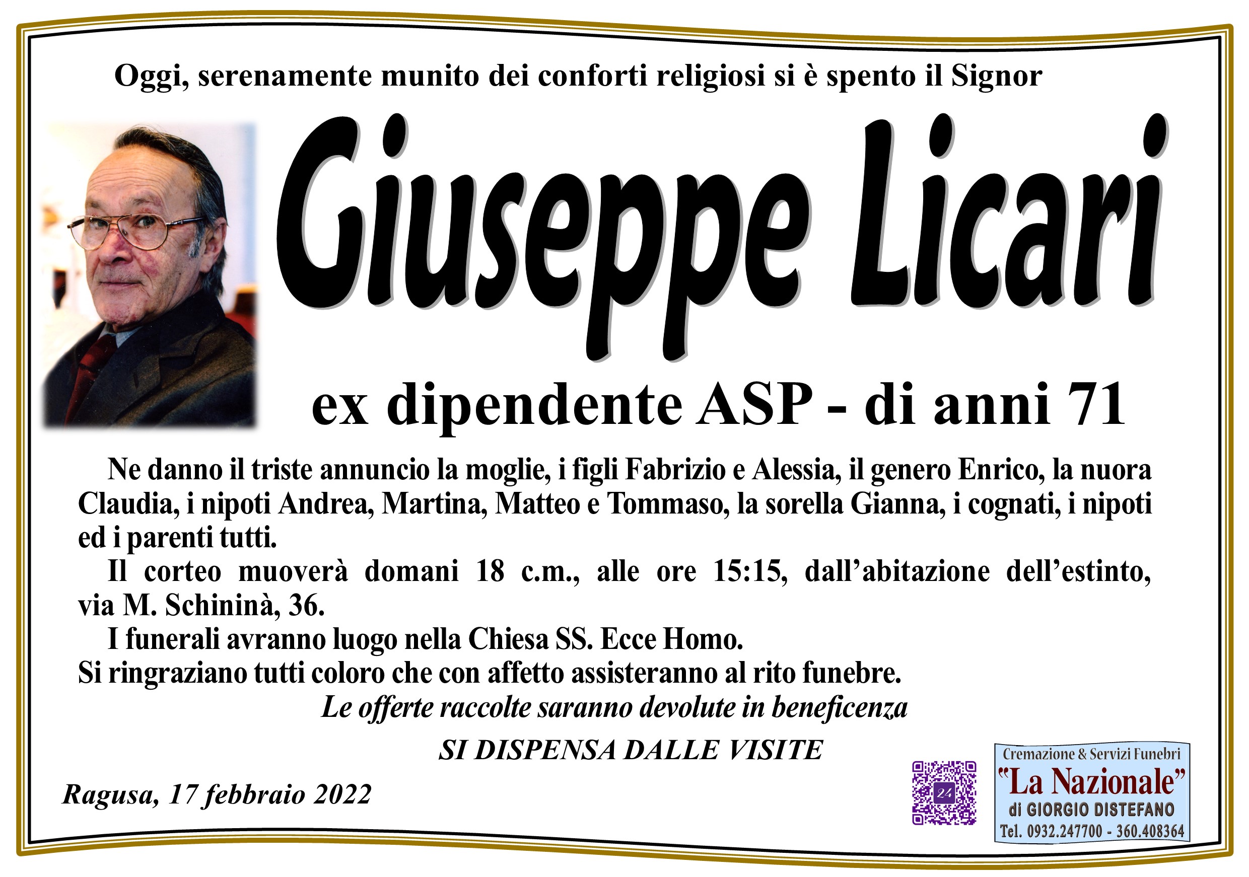 Necrologi: Giuseppe Licari