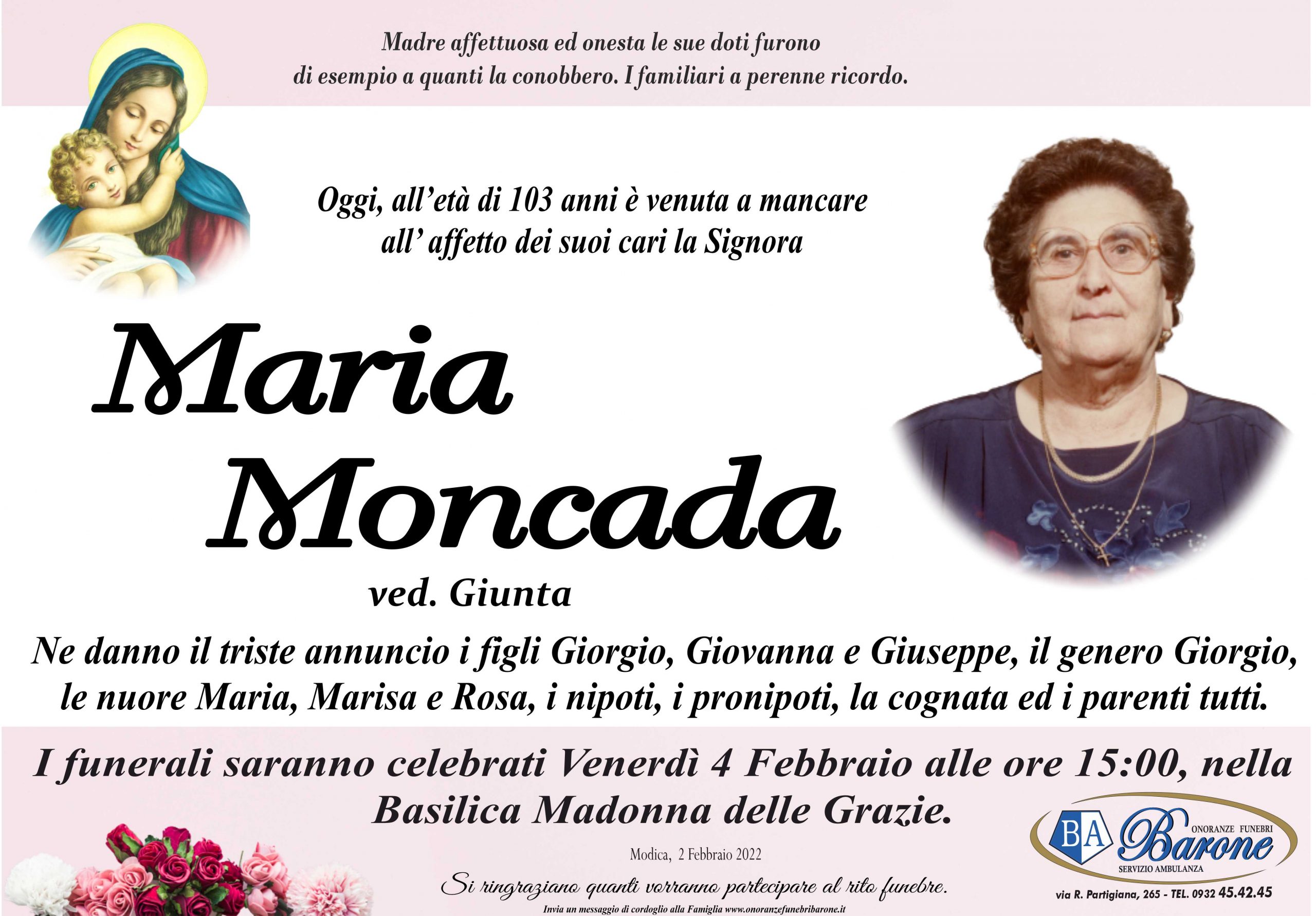 Necrologi: Maria Moncada