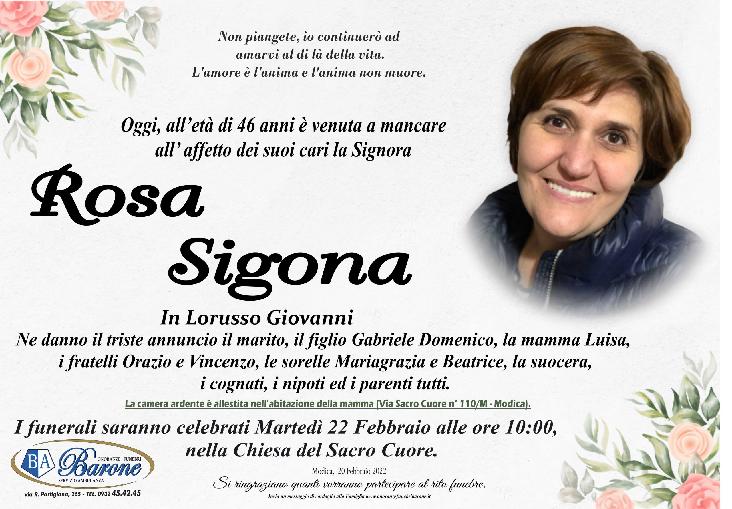 Necrologi: Rosa Sigona