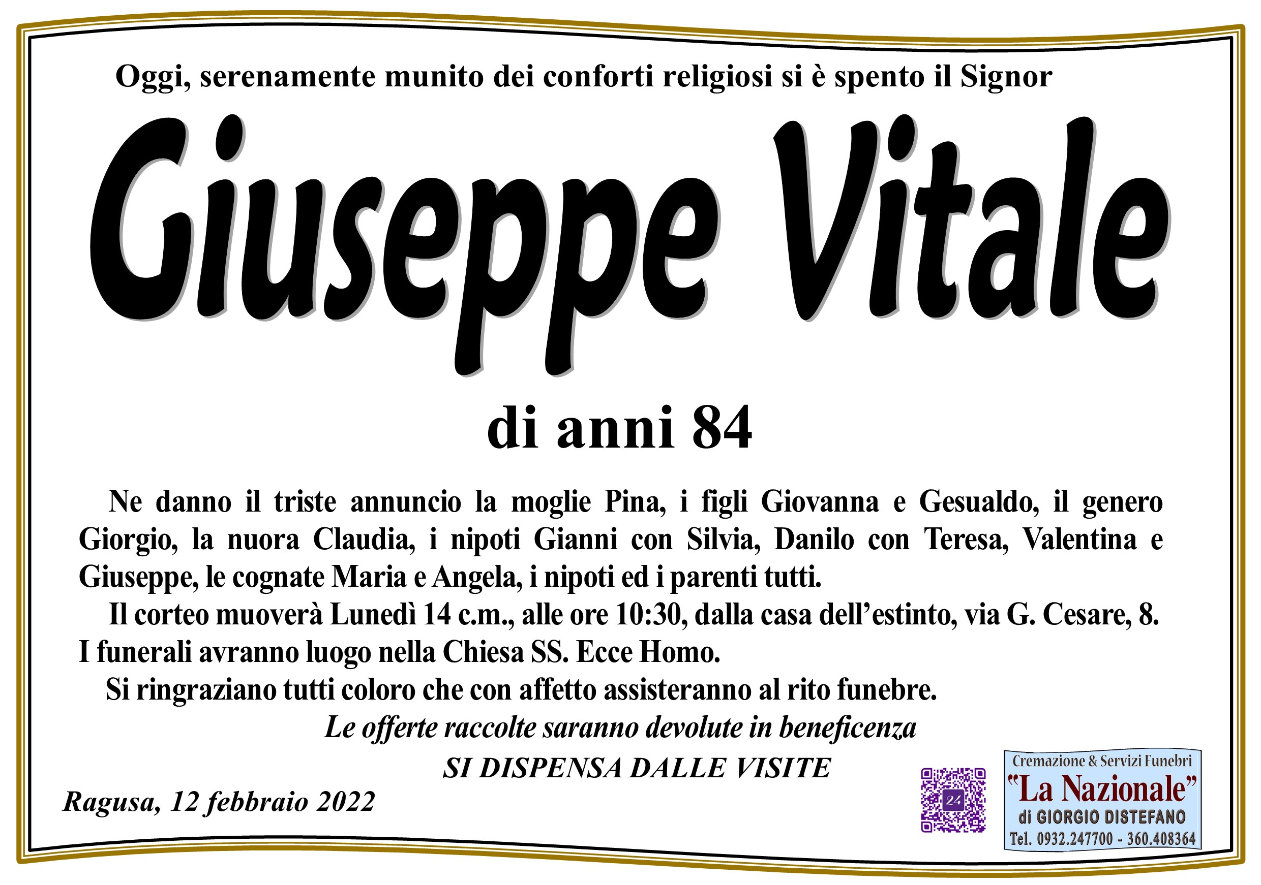 Necrologi Giuseppe Vitale Ragusa Oggi