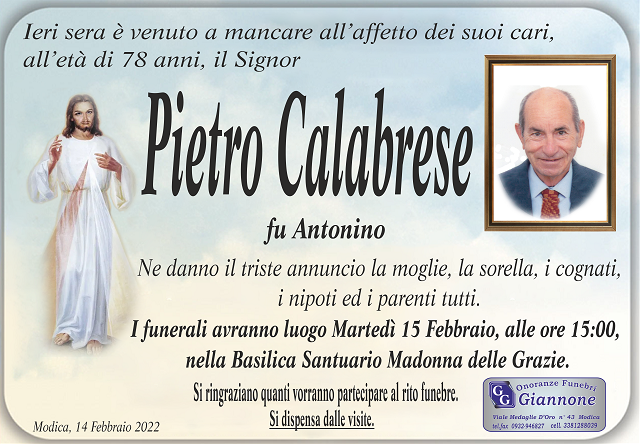 Necrologi: Pietro Calabrese - Ragusa Oggi