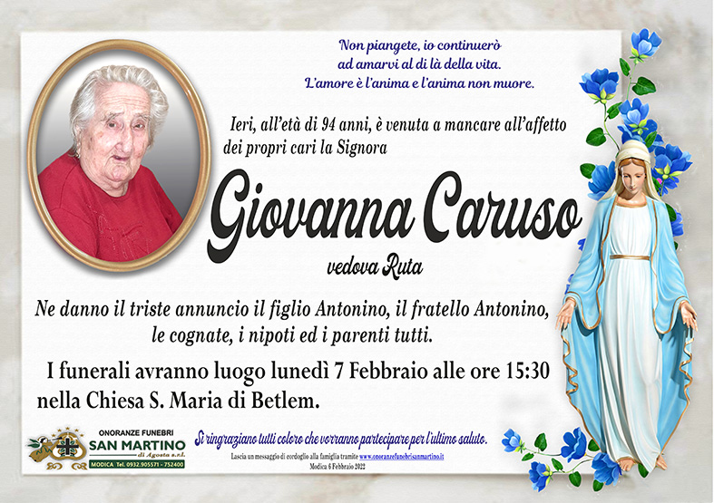 Necrologi: Giovanna Caruso