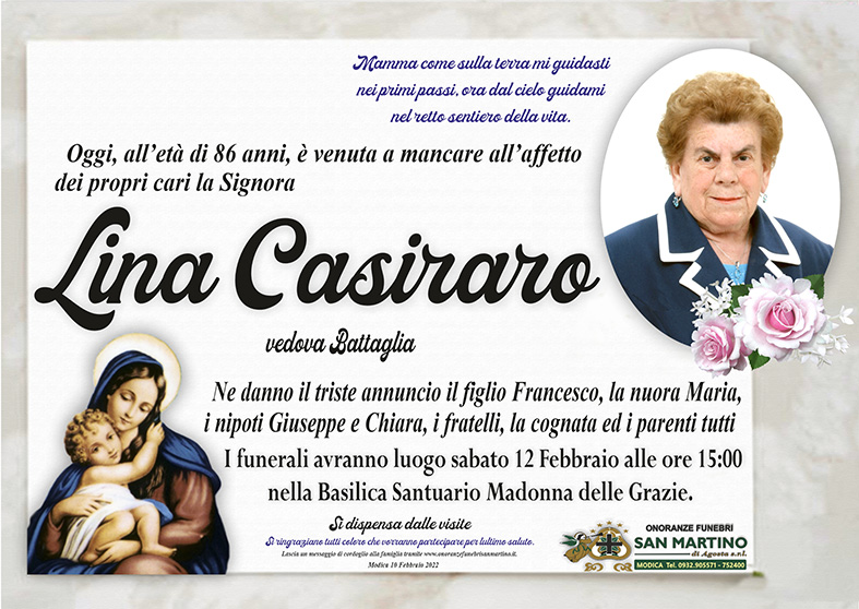 Necrologi: Lina Casiraro