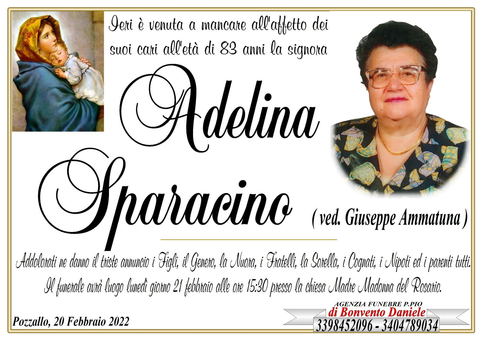 Necrologi: Adelina Sparacino