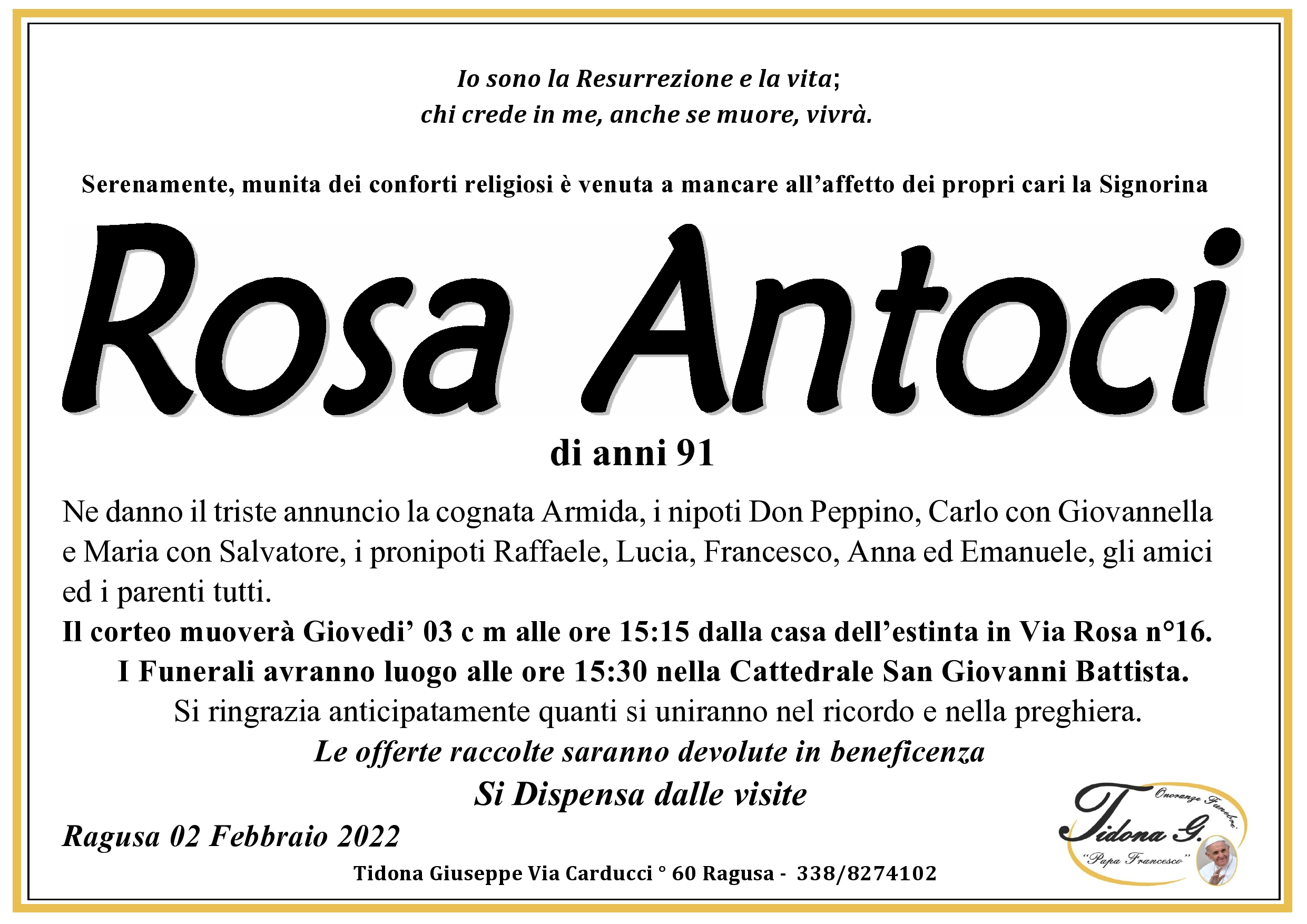 Necrologi: Rosa Antoci