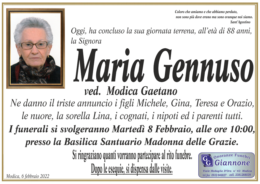 Necrologi: Maria Gennuso