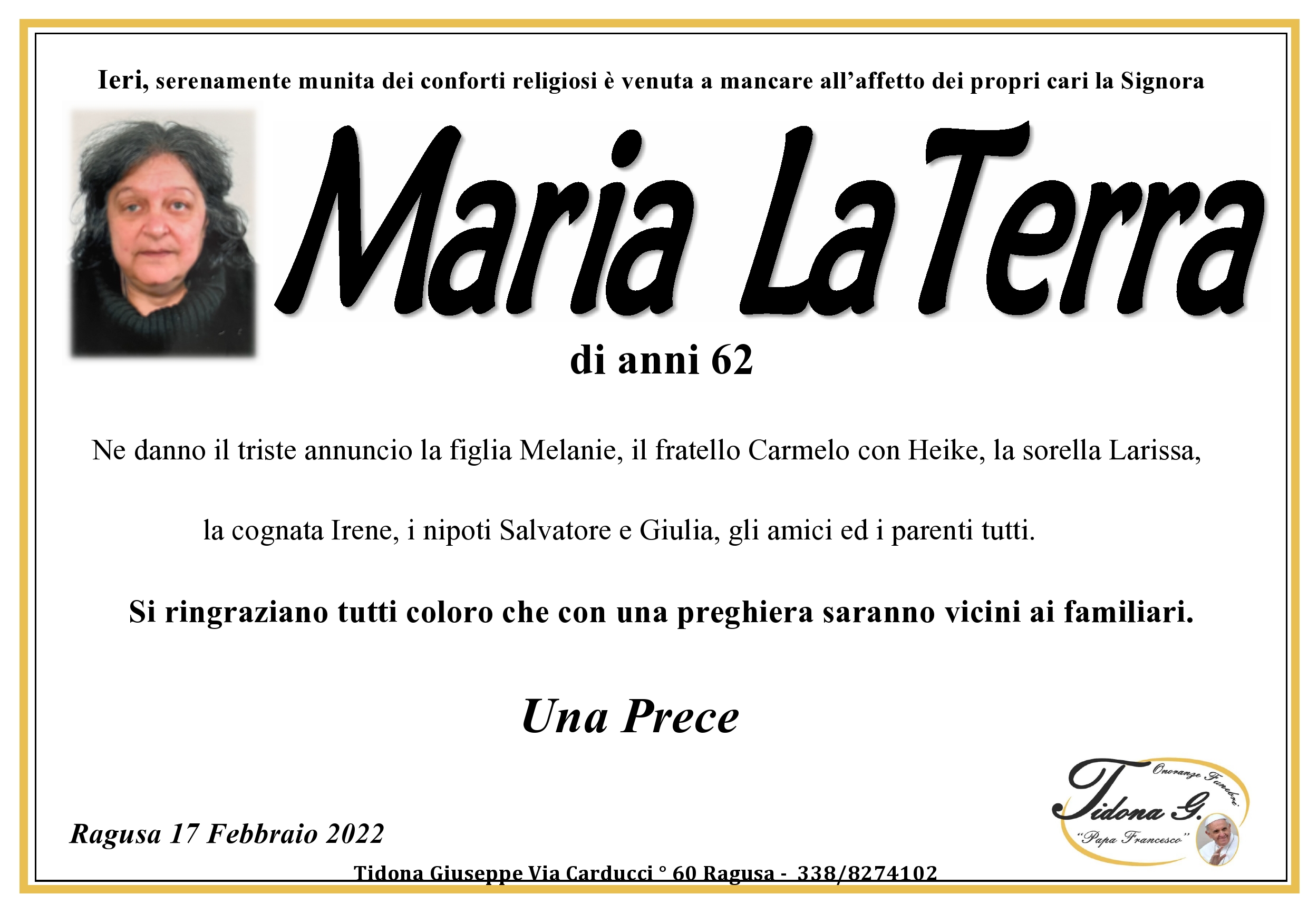 Necrologi: Maria La Terra