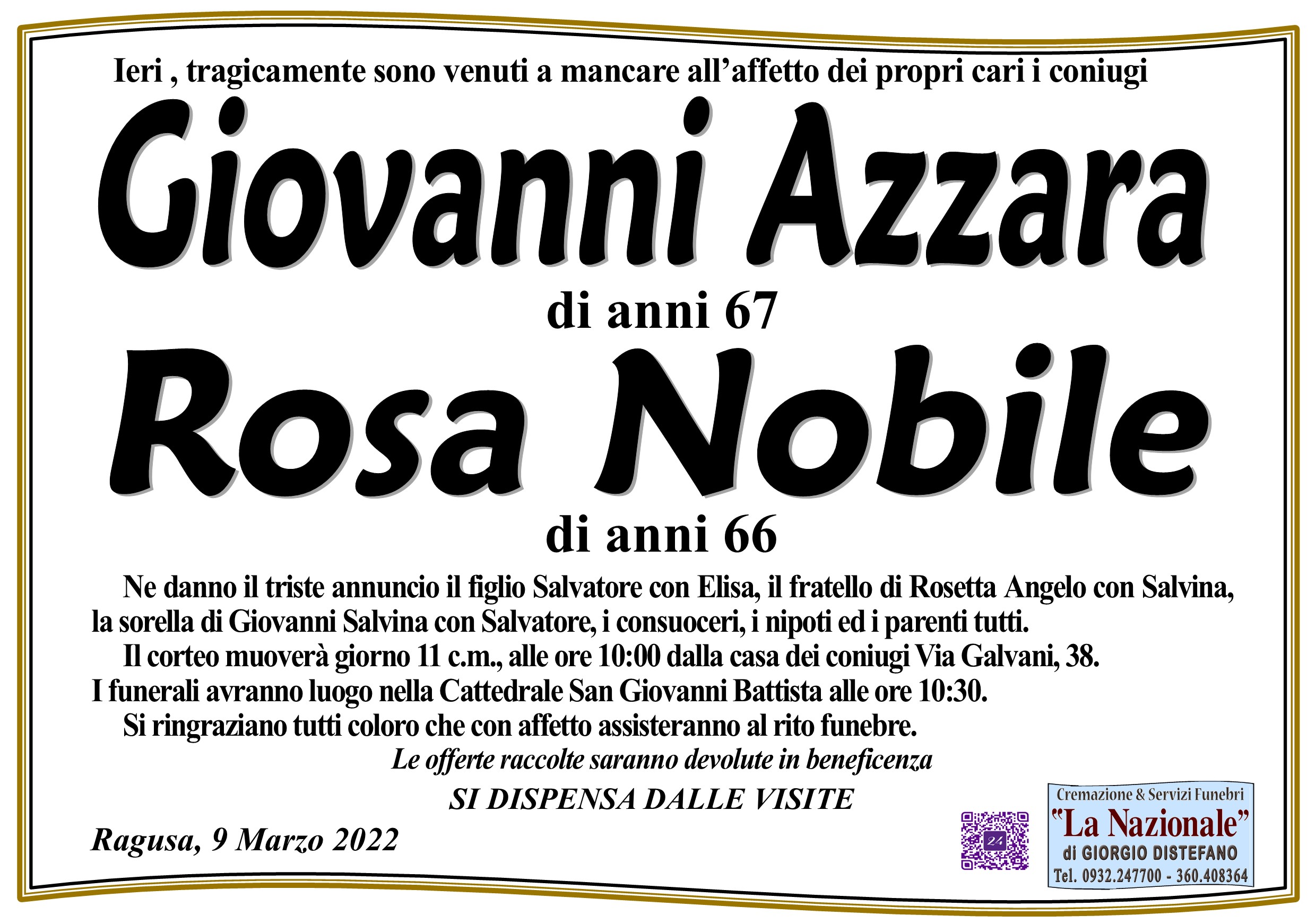 Necrologi: Coniugi Azzara-Nobile
