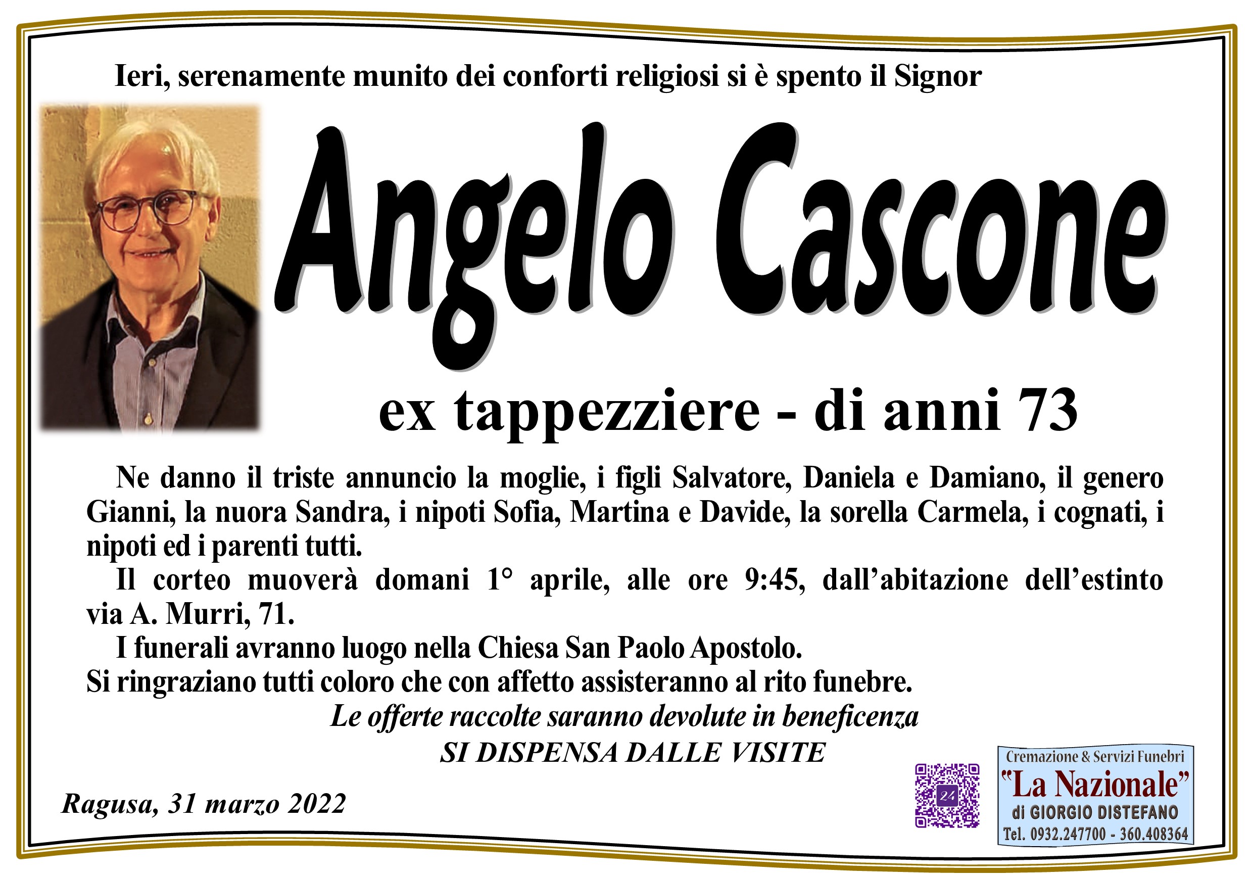 Necrologi: Angelo Cascone