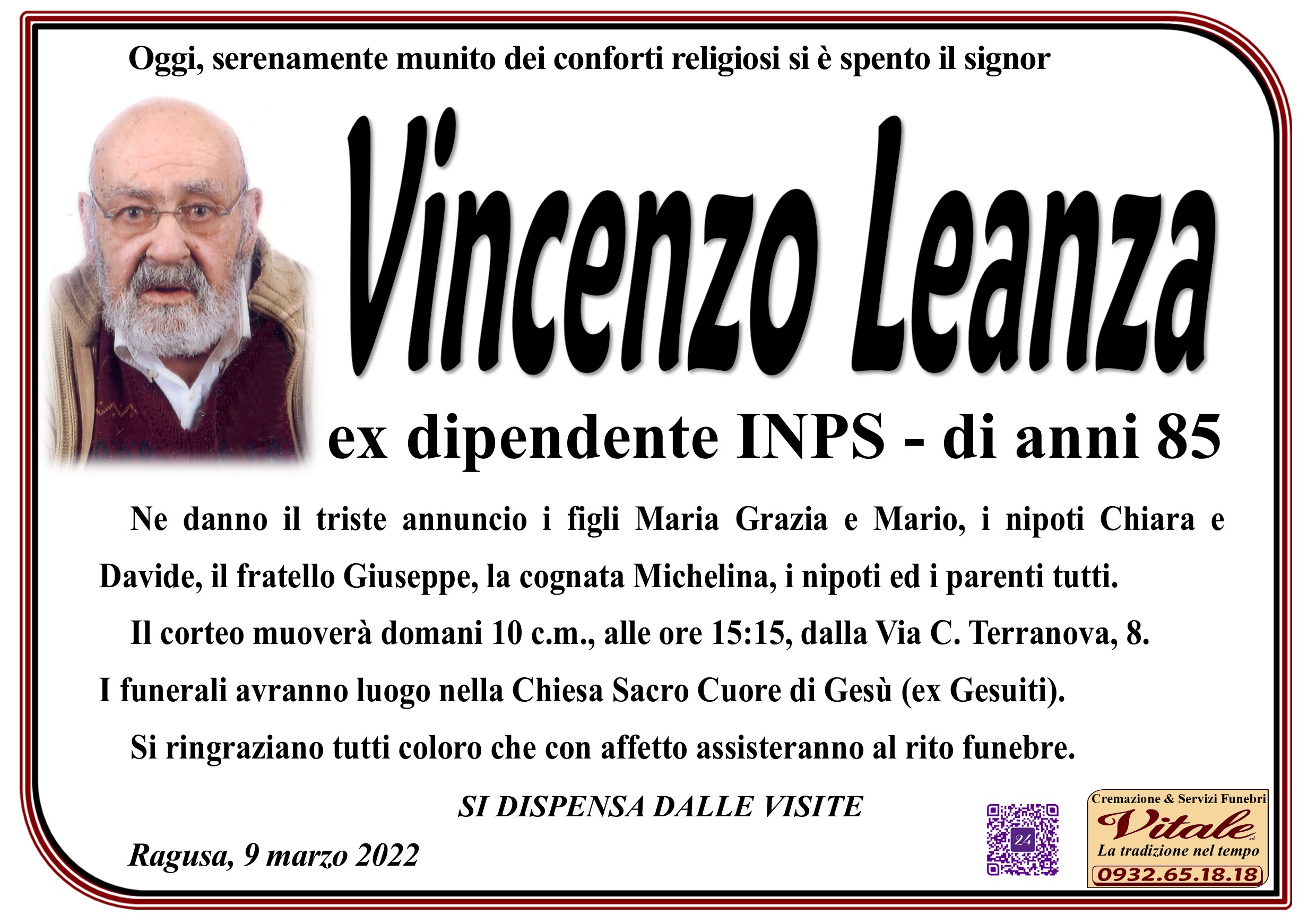 Necrologi: Vincenzo Leanza