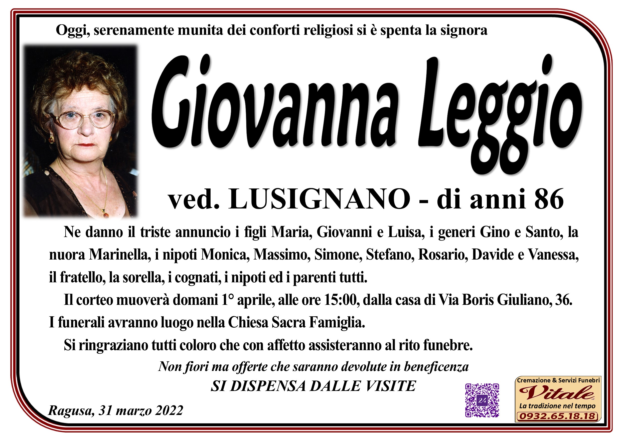 Necrologi: Giovanna Leggio