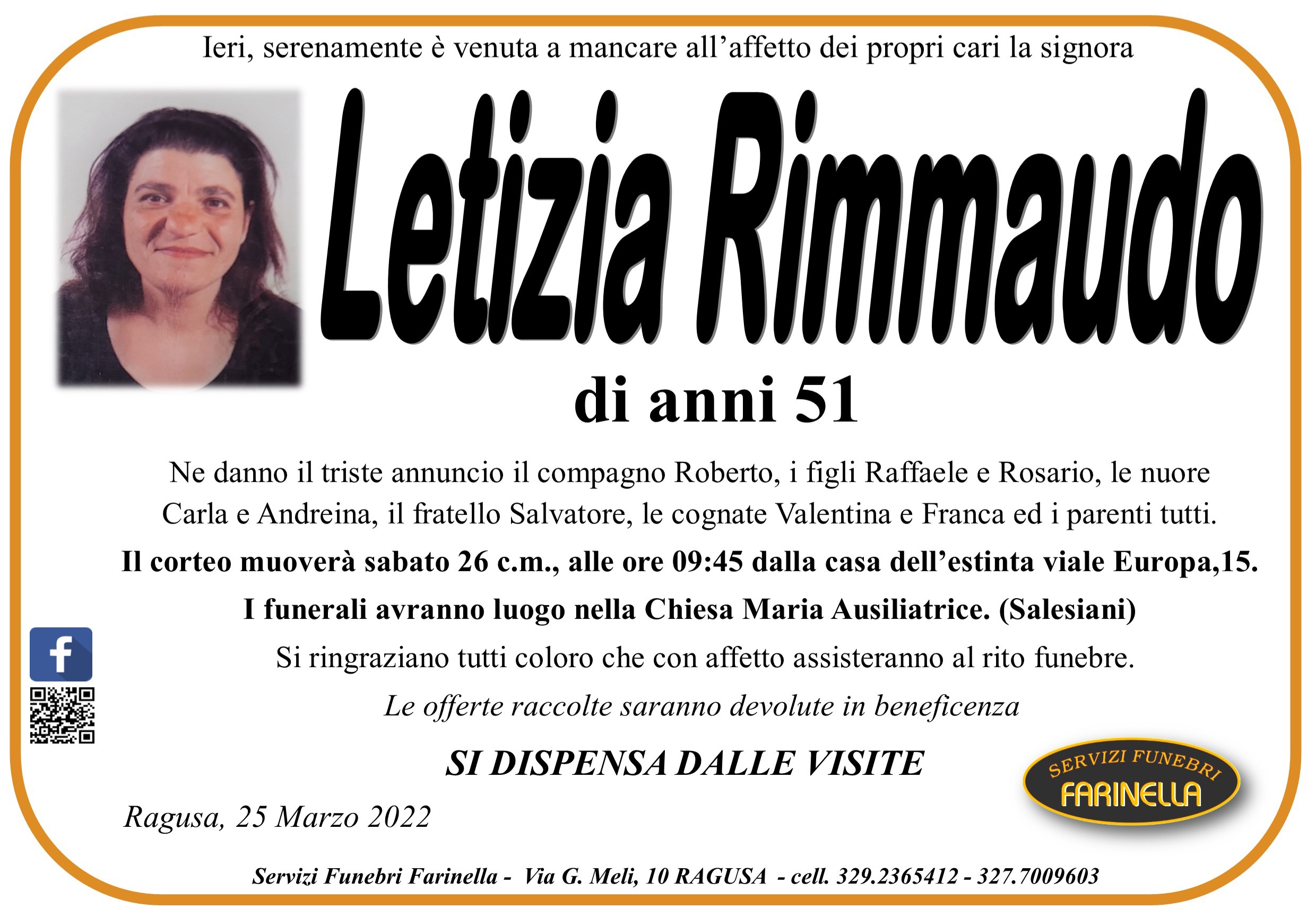 Necrologi: Letizia Rimmaudo