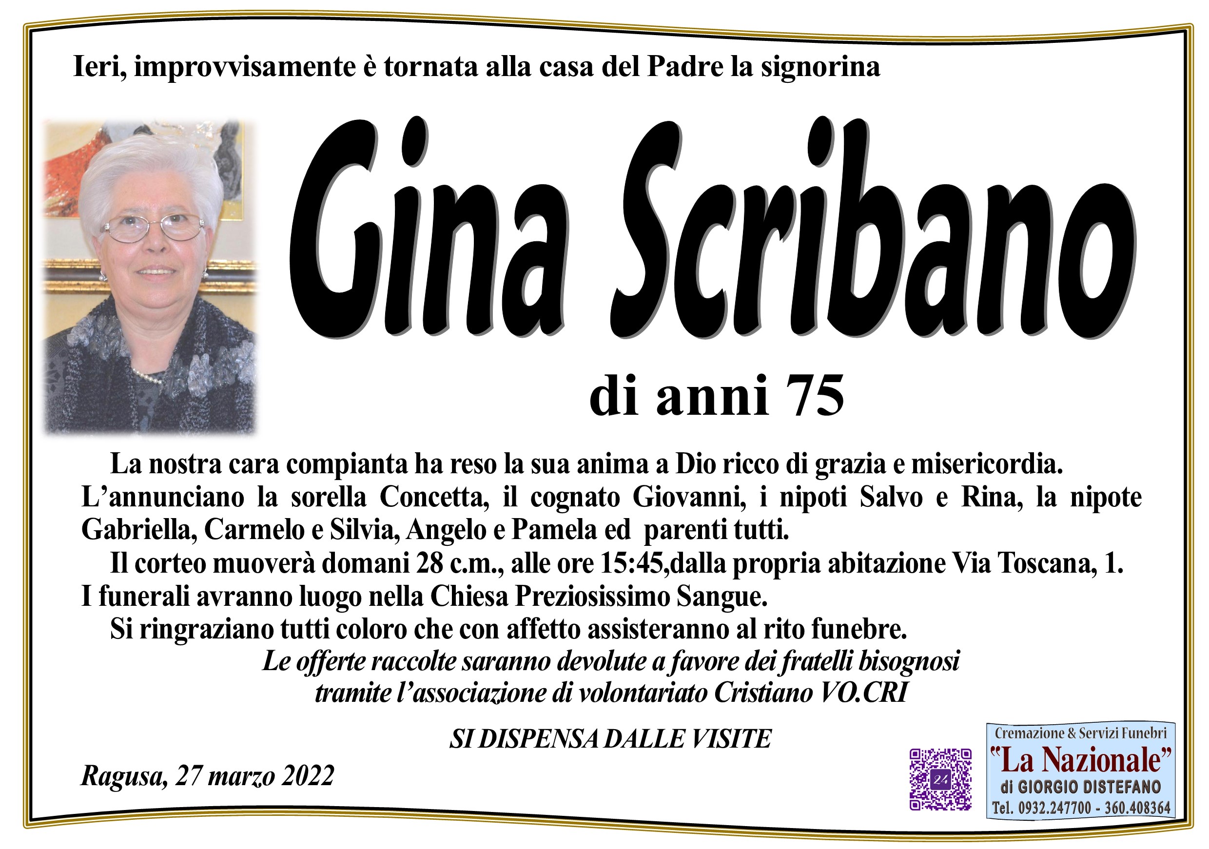 Necrologi: Gina Scribano