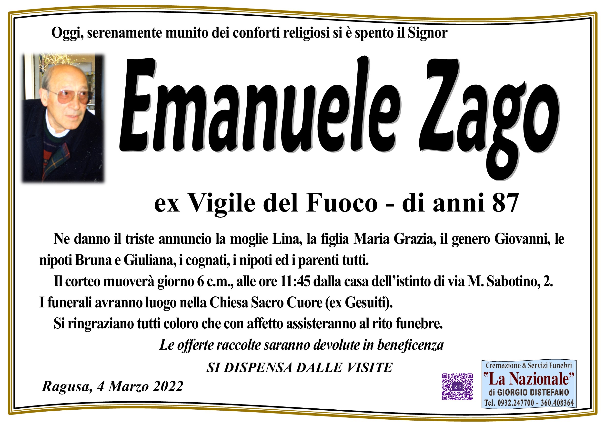 Necrologi: Emanuele Zago