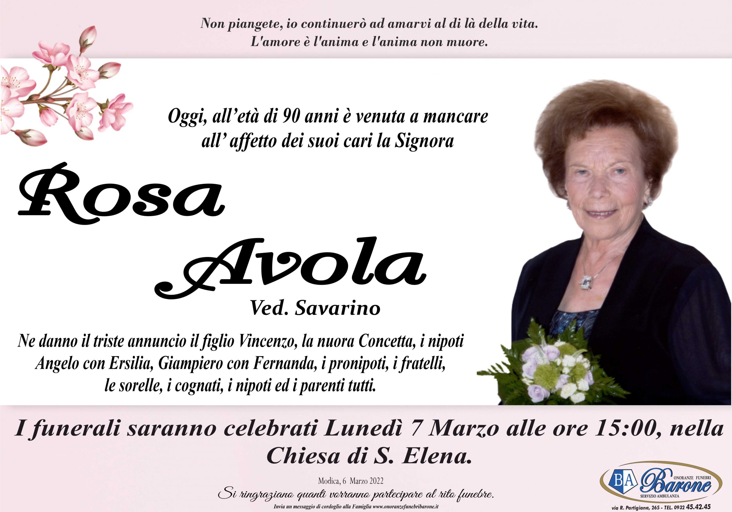 Necrologi: Rosa Avola