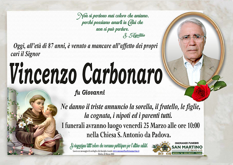 Necrologi: Vincenzo Carbonaro