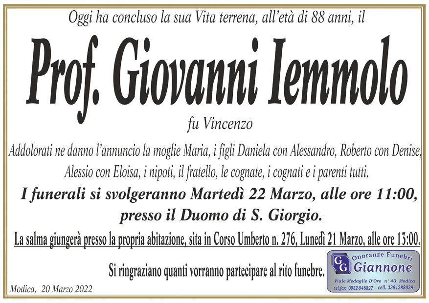 Necrologi: Giovanni Iemmolo