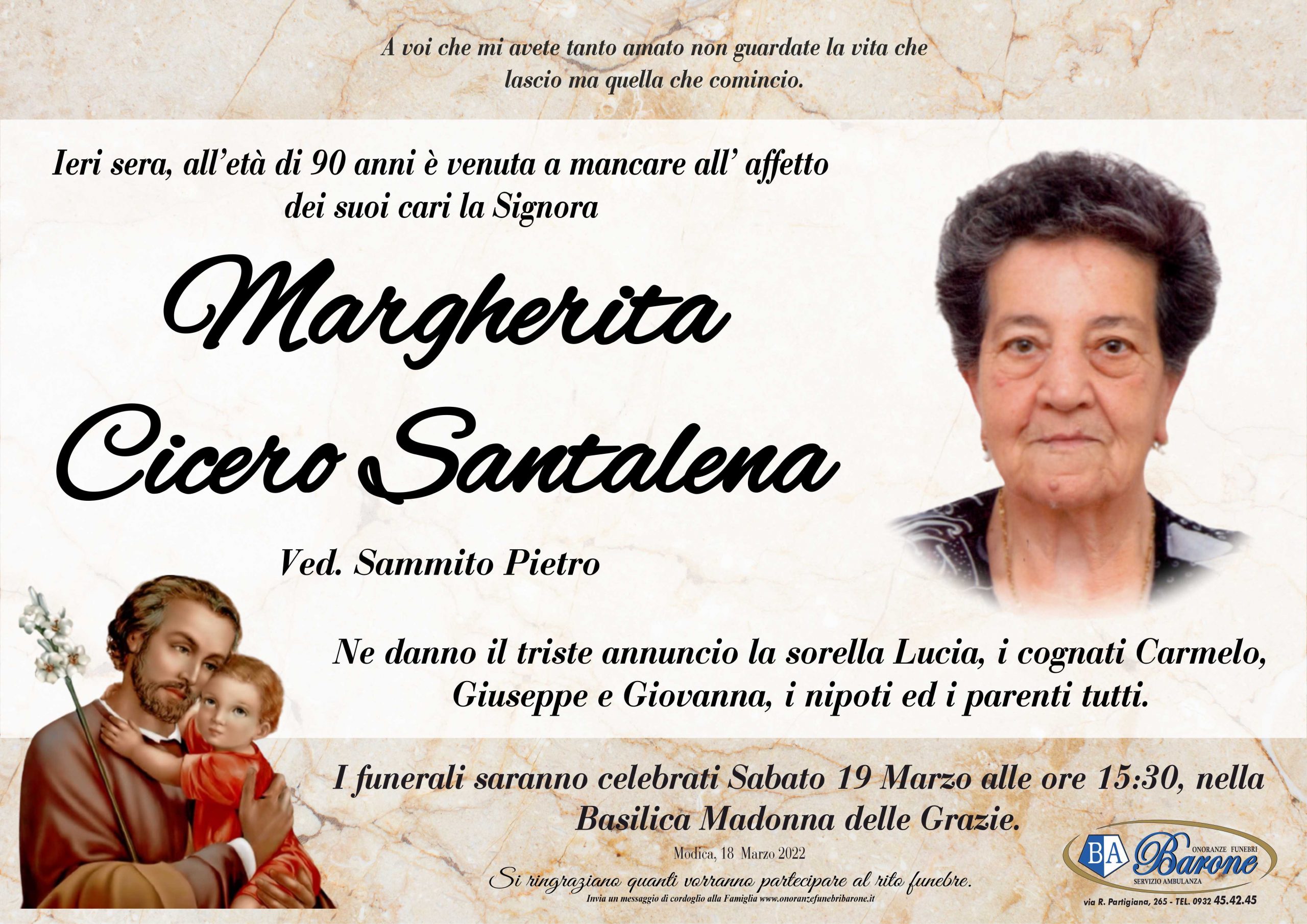 Necrologi: Margherita Cicero Santelena