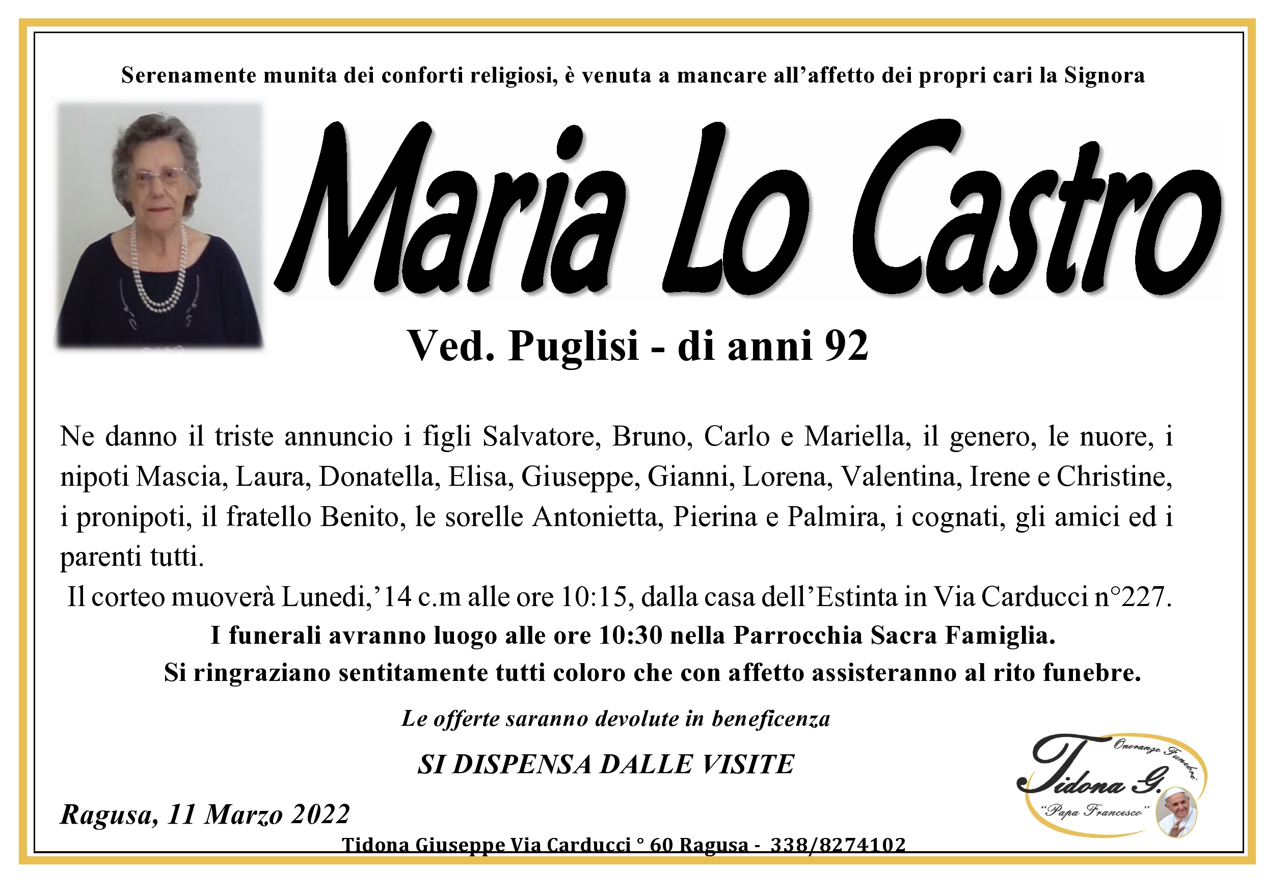 Necrologi: Maria Lo Castro