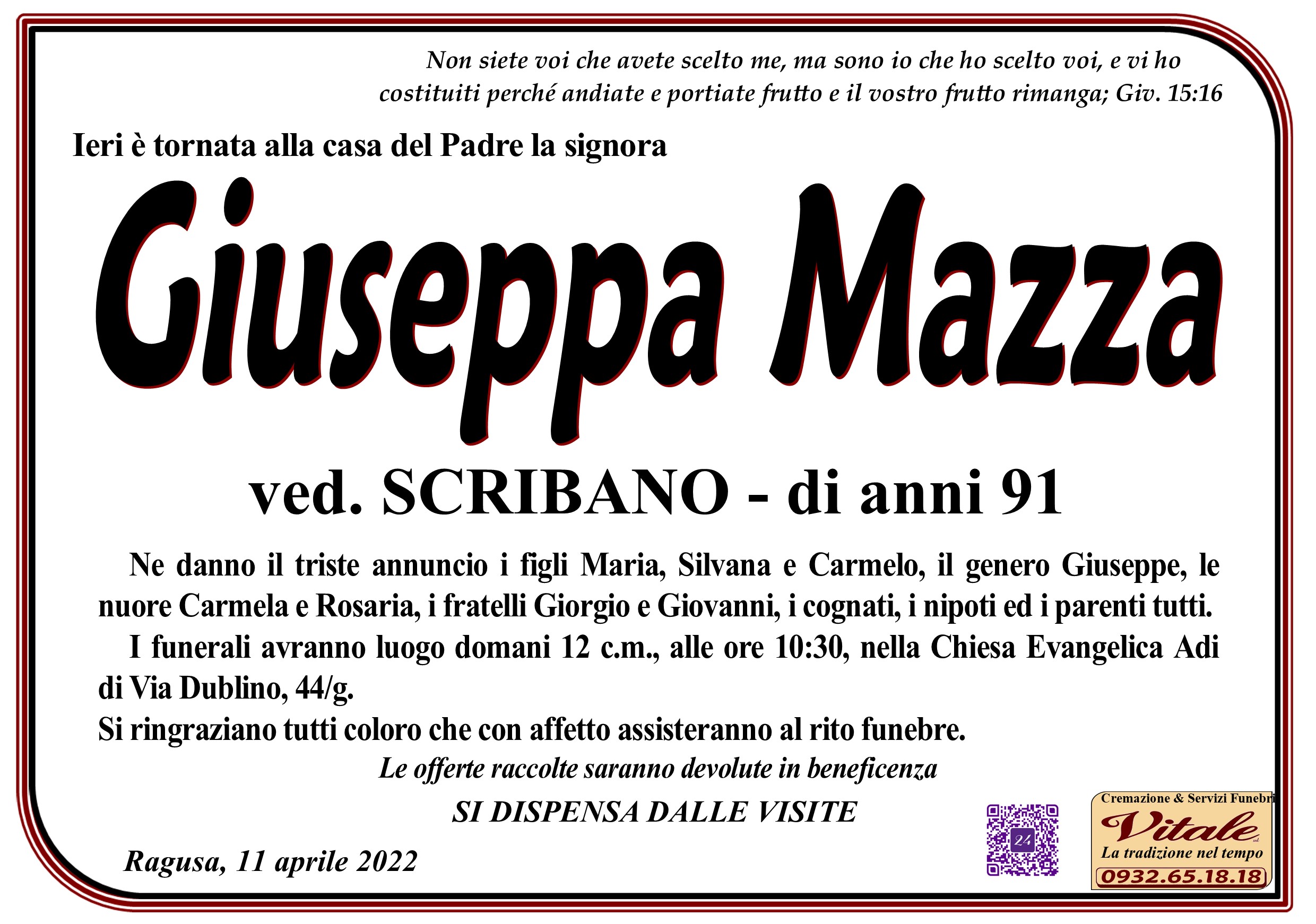 Necrologi: Giuseppa Mazza