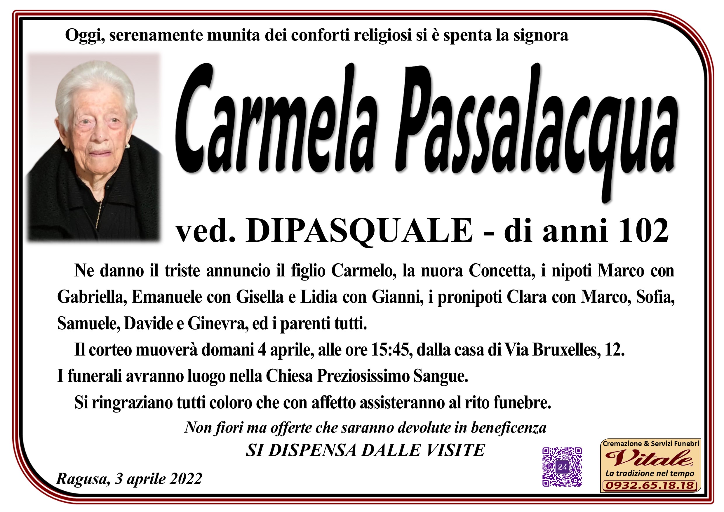Necrologi: Carmela Passalacqua