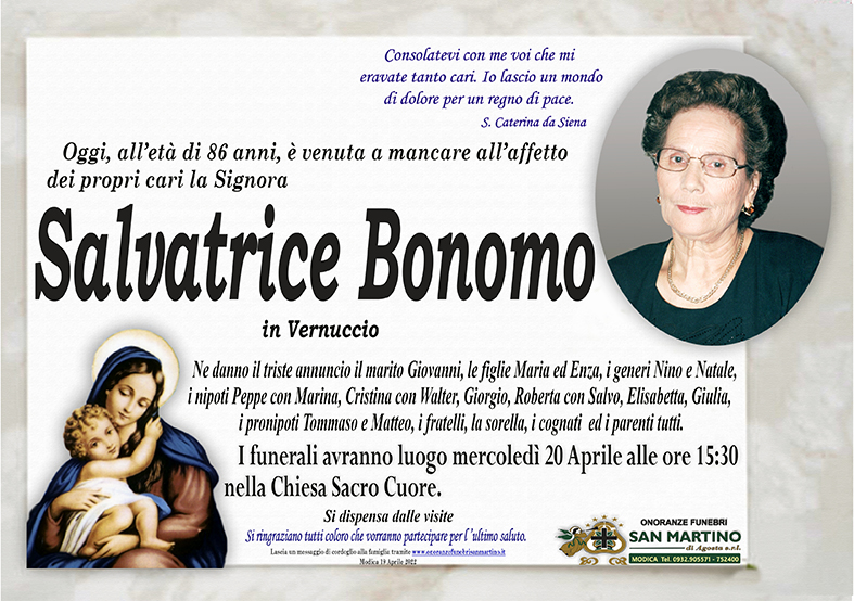 Necrologi: E’ deceduta Salvatrice Bonomo
