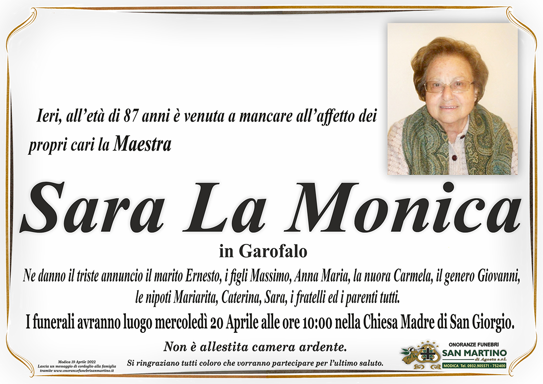 Necrologi: Sara La Monica