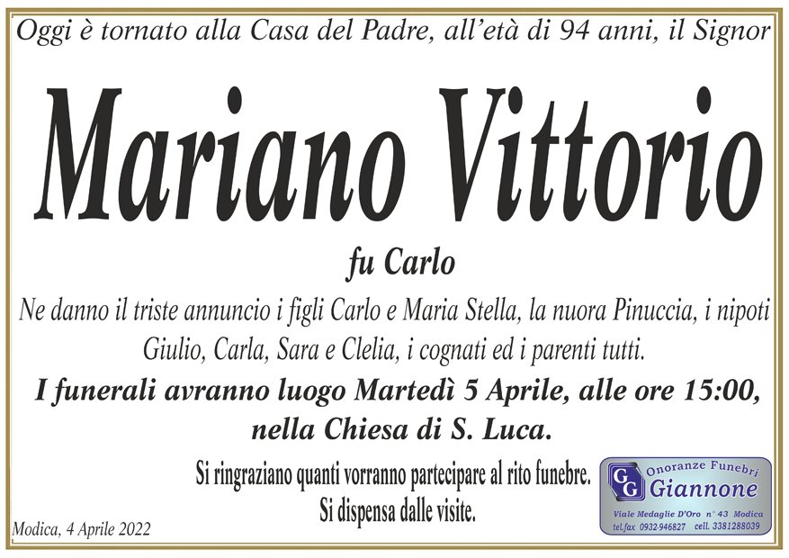 Necrologi: Mariano Vittorio