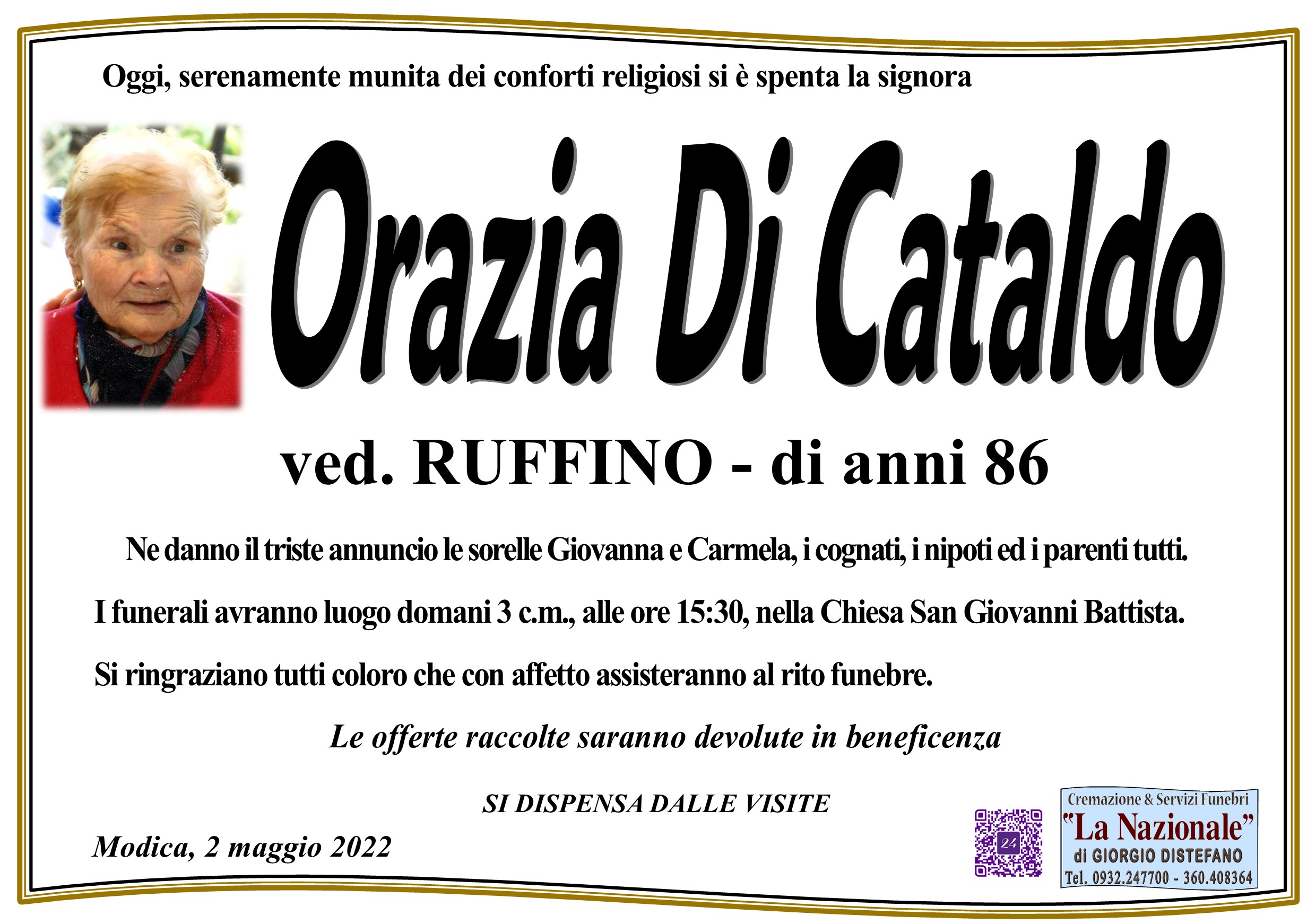 Necrologi: Orazia Di Cataldo