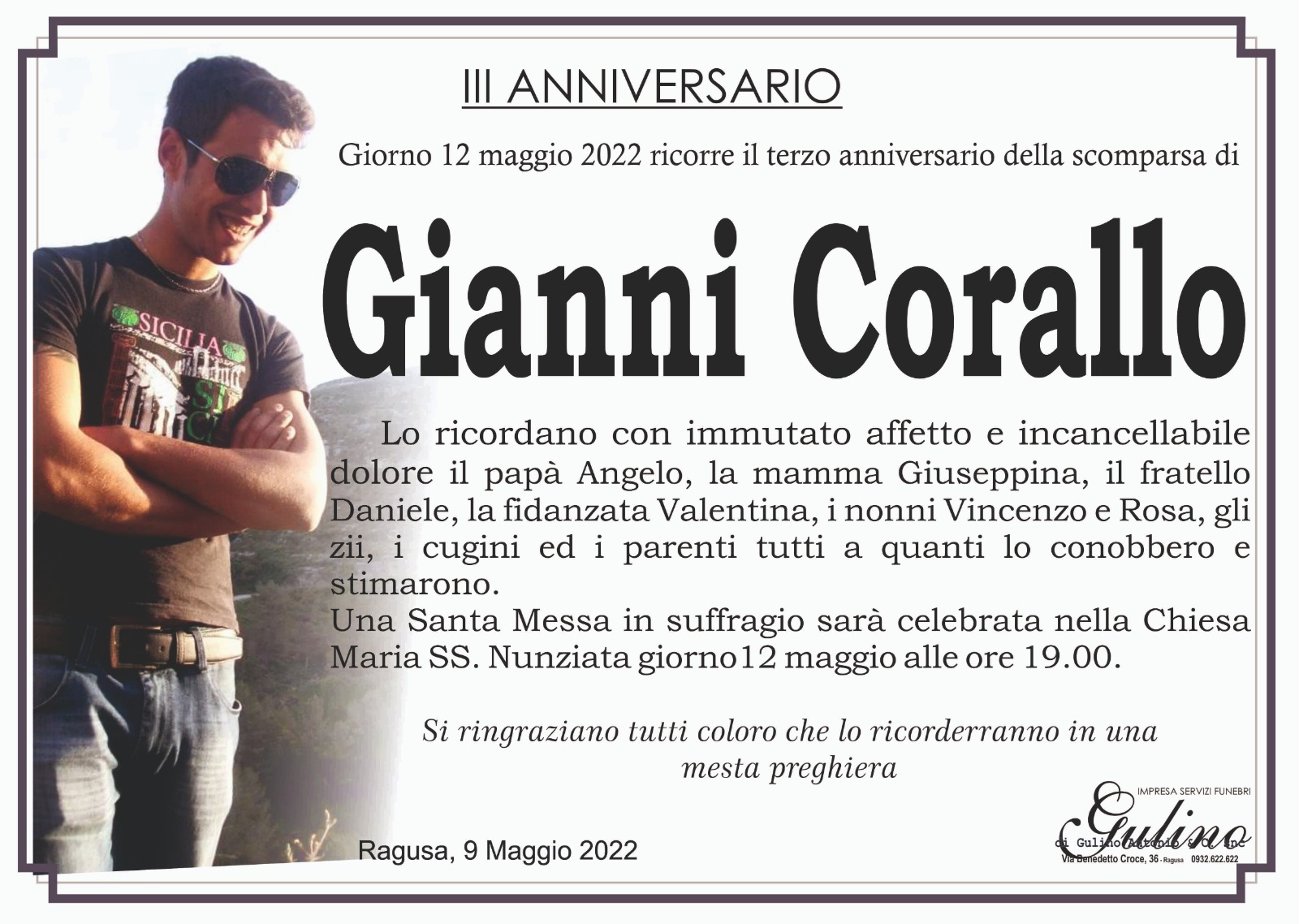 Necrologi, anniversario: Gianni Corallo