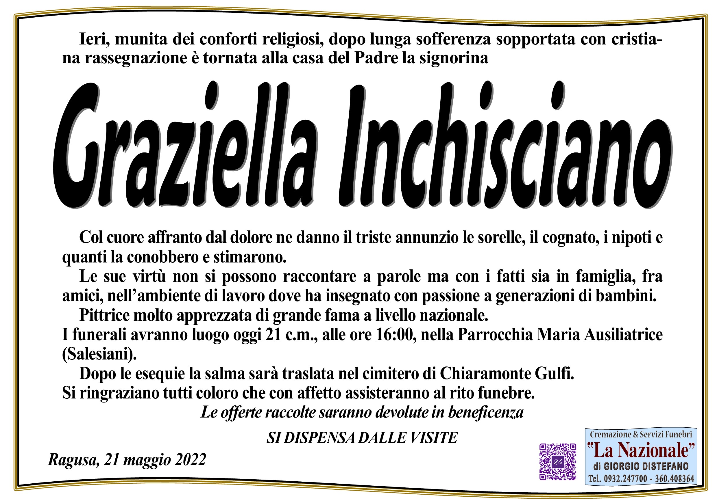 Necrologi: Graziella Inchisciano