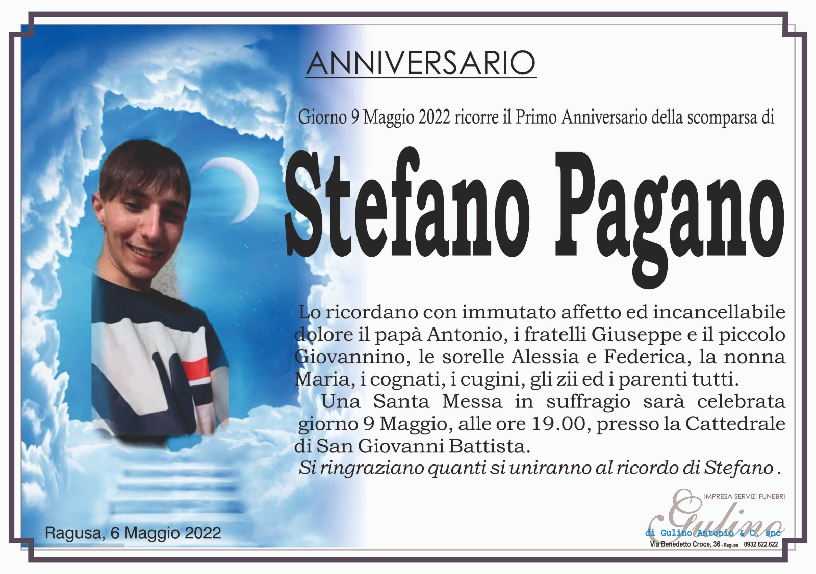 Necrologi, Anniversario: Stefano Pagano