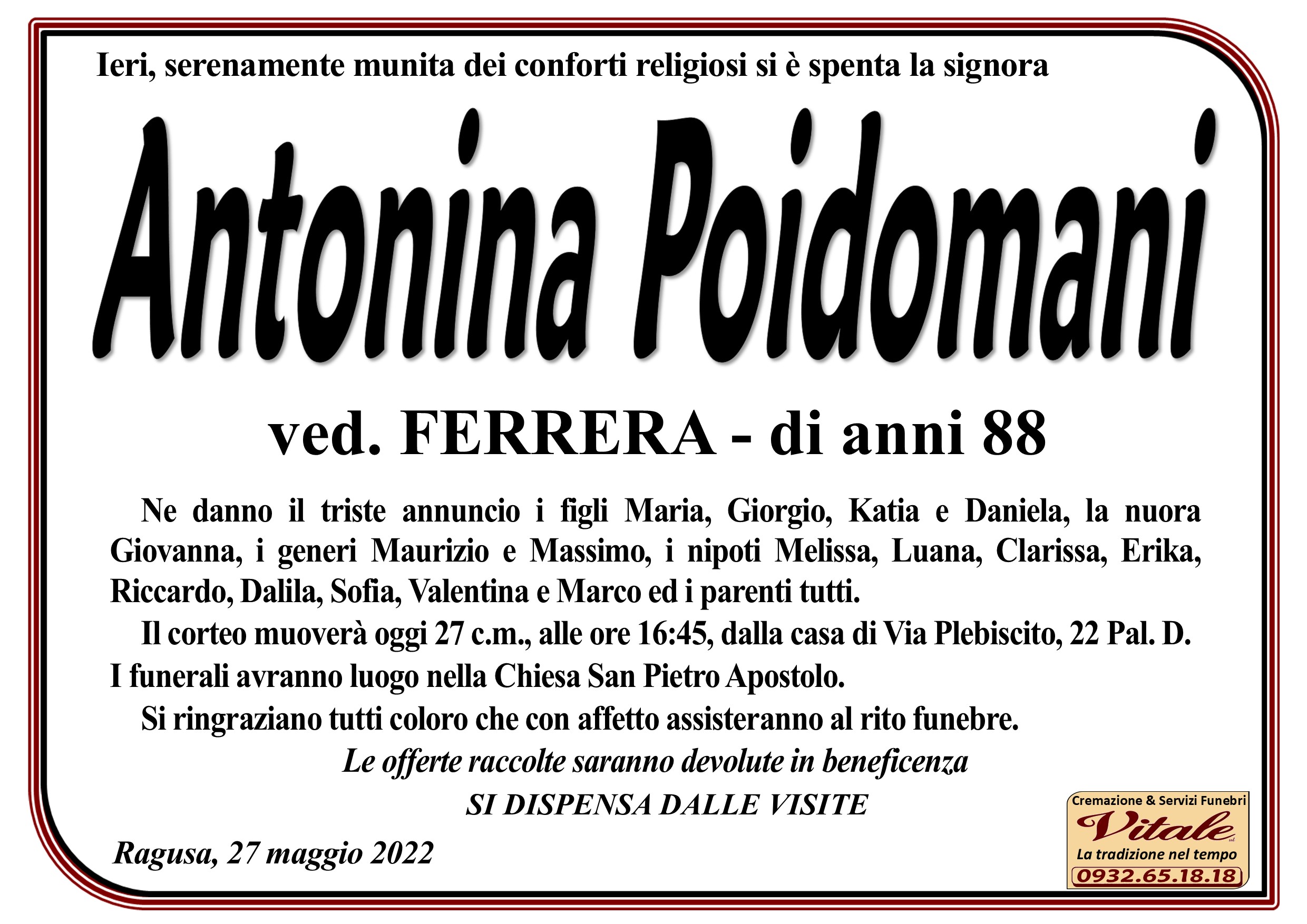 Necrologi: Antonina Poidomani
