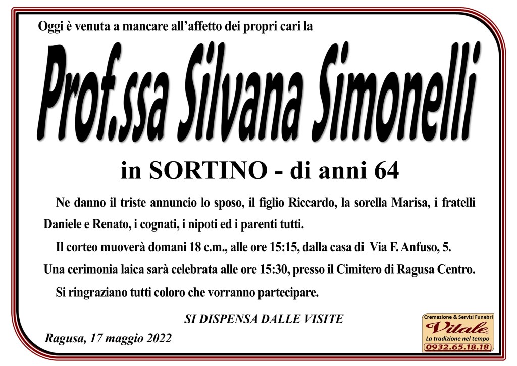 Necrologi: Silvana Simonello - Ragusa Oggi